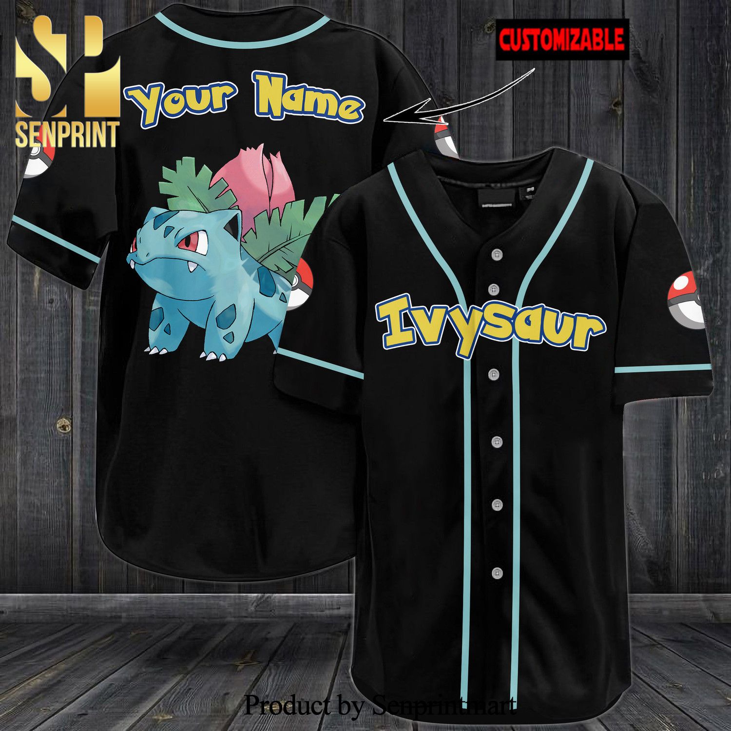 Personalized Ivysaur All Over Print Baseball Jersey – Black
