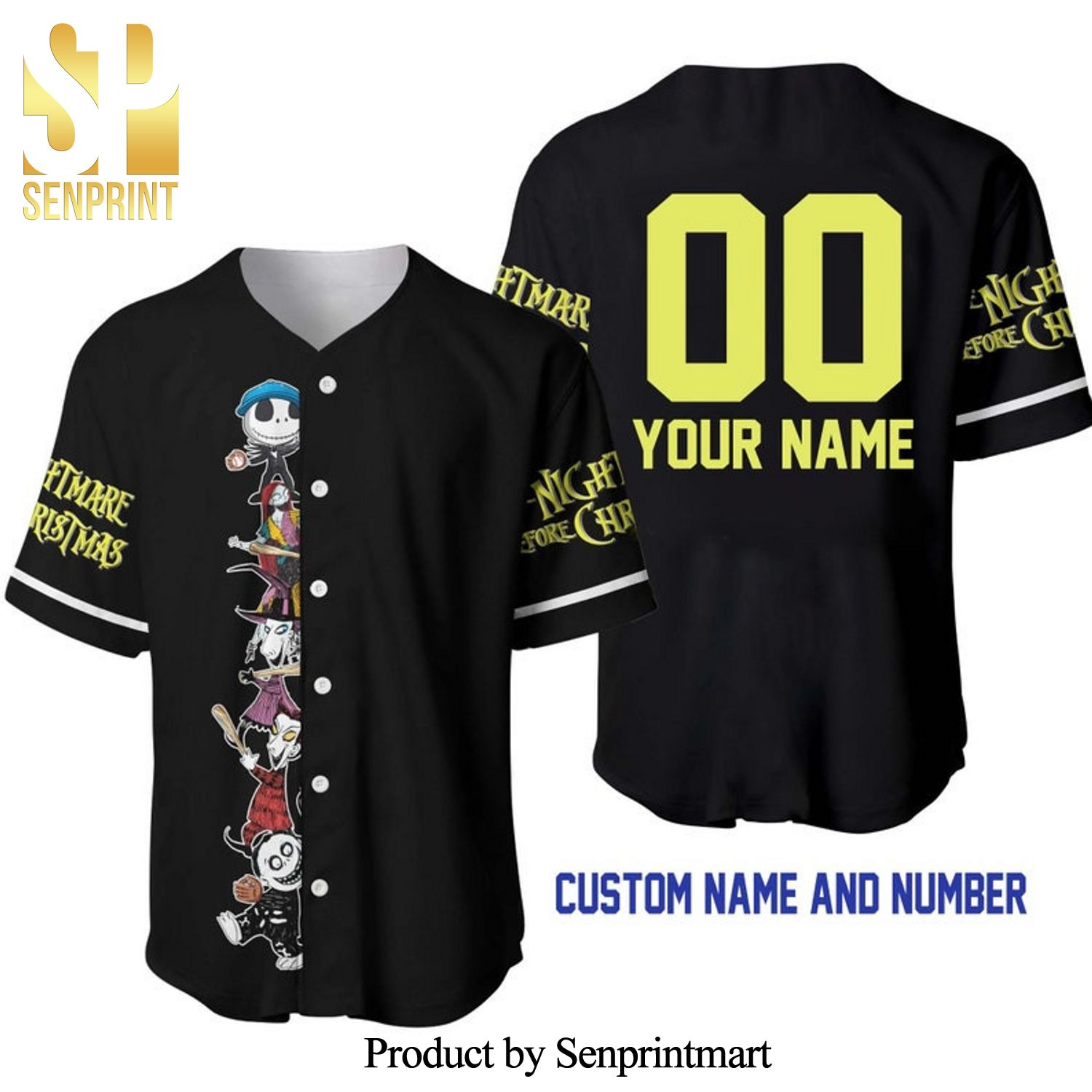 Personalized Jack & Sally The Nightmare Before Christmas All Over Print Baseball Jersey – Black