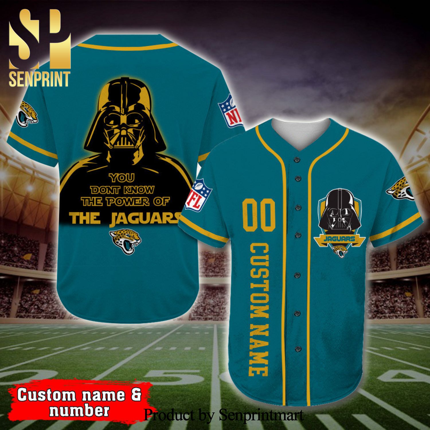 Personalized Jacksonville Jaguars Darth Vader Star Wars Full Printing Baseball Jersey
