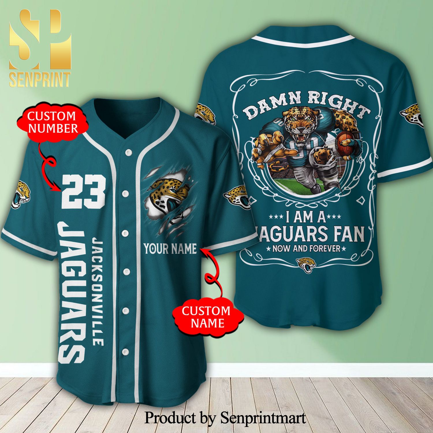 Personalized Jacksonville Jaguars Mascot Damn Right 3D Full Printing Baseball Jersey