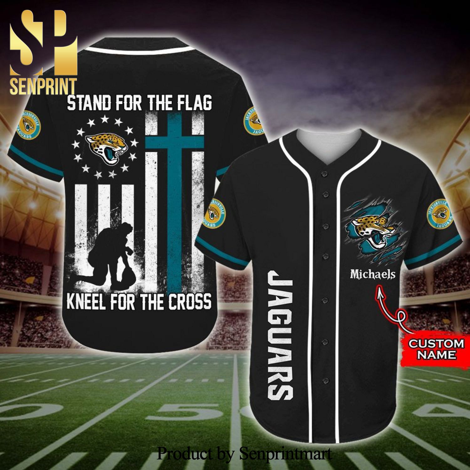 Personalized Jacksonville Jaguars Stand For The Flag Full Printing Baseball Jersey
