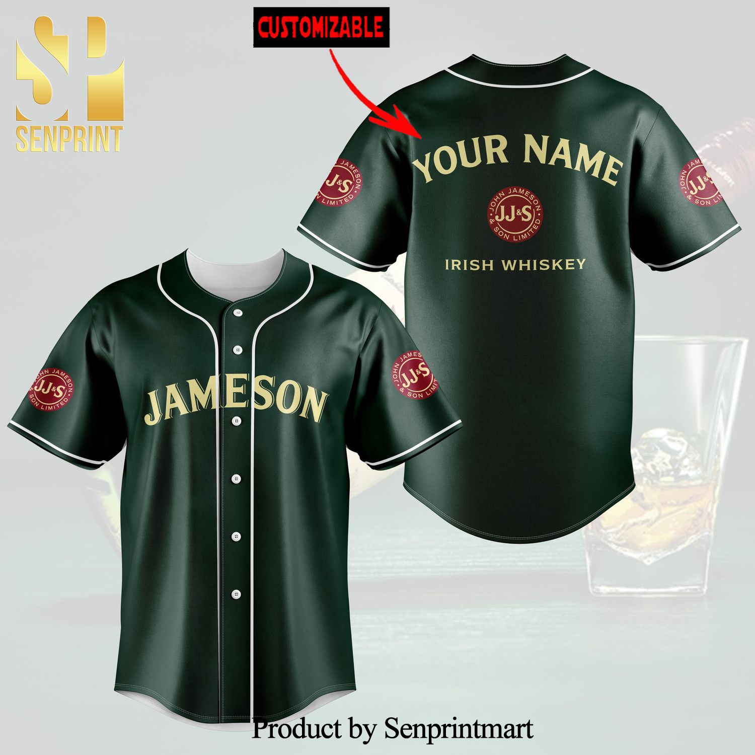 Personalized Jameson Irish Whiskey All Over Print Unisex Baseball Jersey – Dark Green
