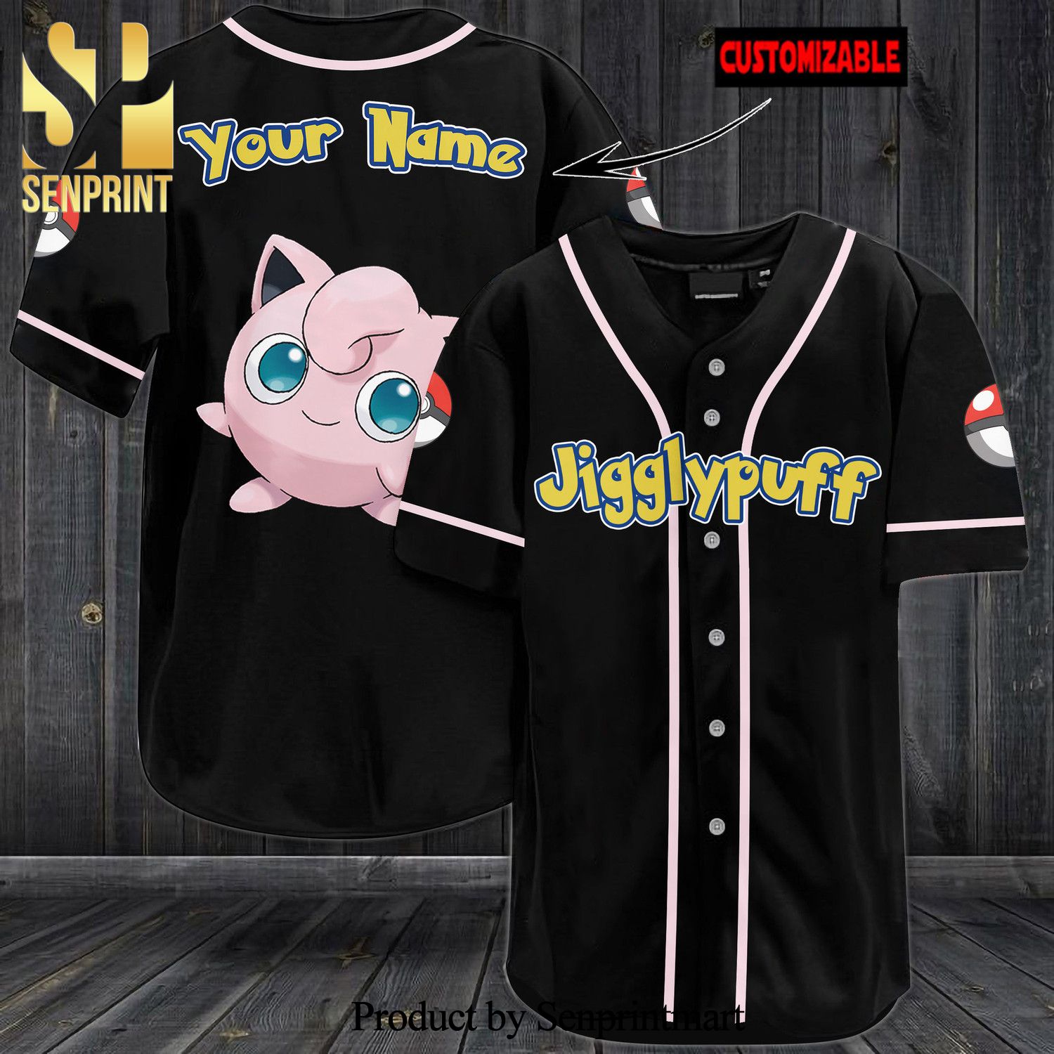 Personalized Jigglypuff All Over Print Baseball Jersey – Black