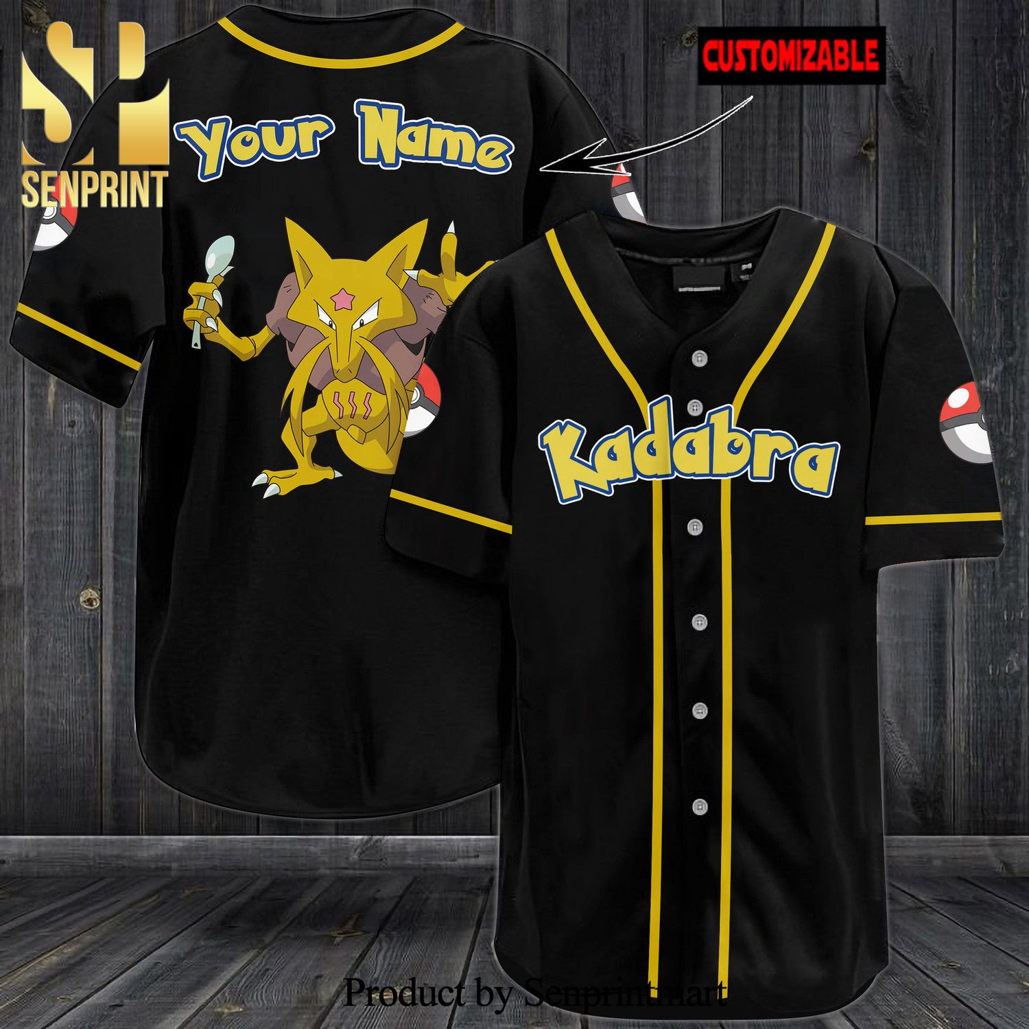 Personalized Kadabra All Over Print Baseball Jersey – Black