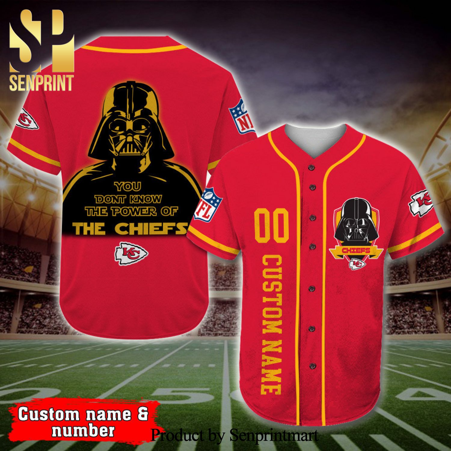 Personalized Kansas City Chiefs Darth Vader Star Wars Full Printing Baseball Jersey