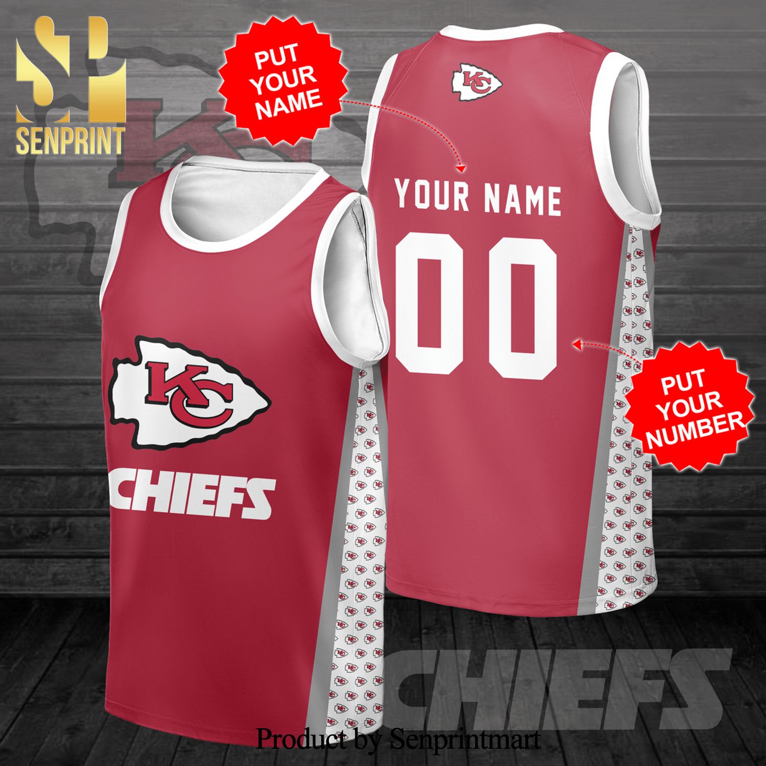 Personalized Kansas City Chiefs Football Team Full Printing Jersey Tank Top-Red