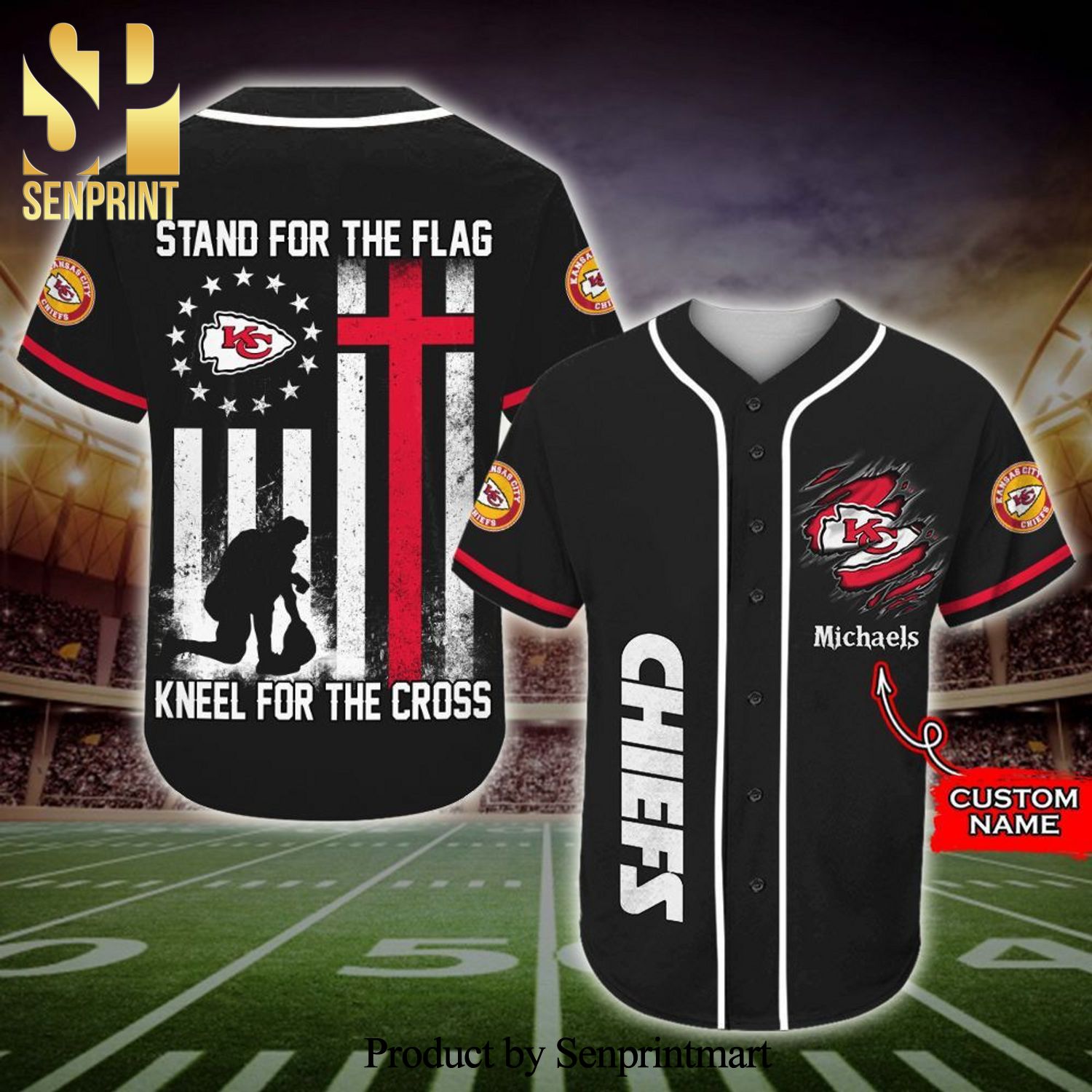 Personalized Kansas City Chiefs Stand For The Flag Full Printing Baseball Jersey