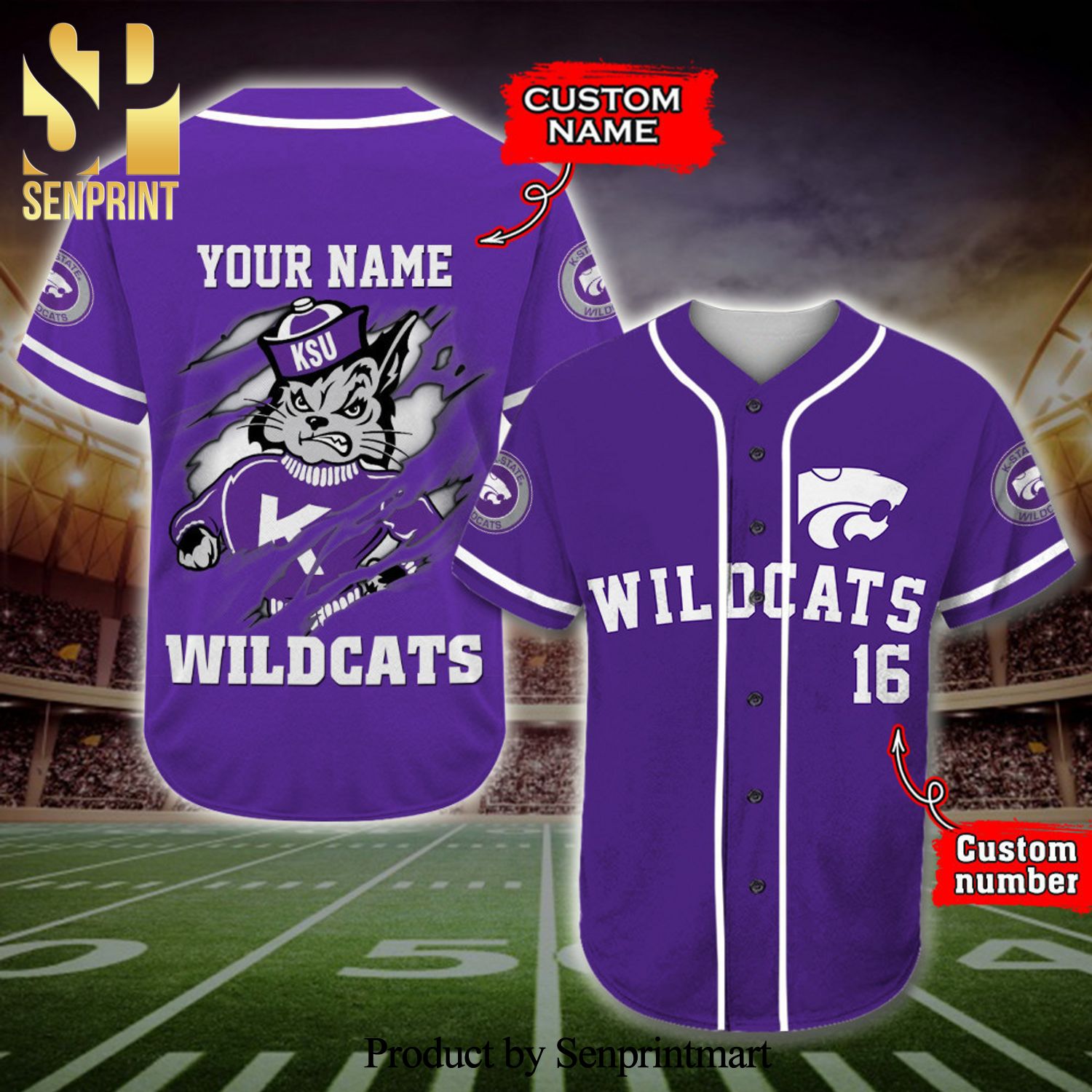 Personalized Kansas State Wildcats Wrath Full Printing Baseball Jersey