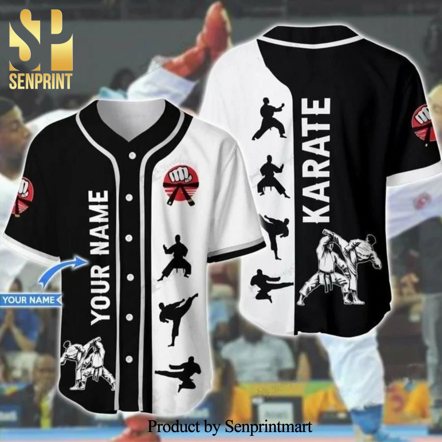 Personalized Karate All Over Print Unisex Baseball Jersey – Black