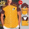 Personalized West Virginia Mountaineers Logo Full Printing Short Sleeve Dress Shirt Hawaiian Summer Aloha Beach Shirt – Navy Yellow