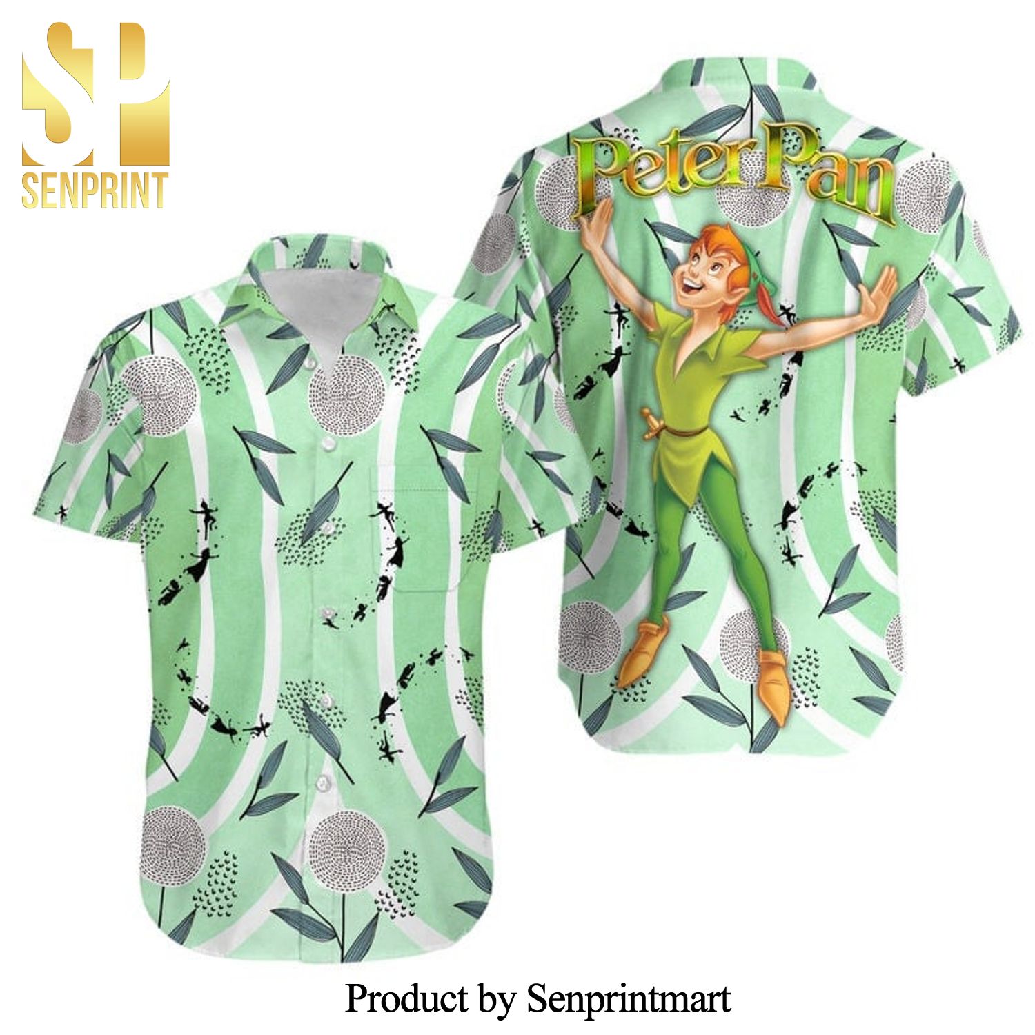 Peter Pan Floral Leaf Disney Full Printing Hawaiian Shirt – Green