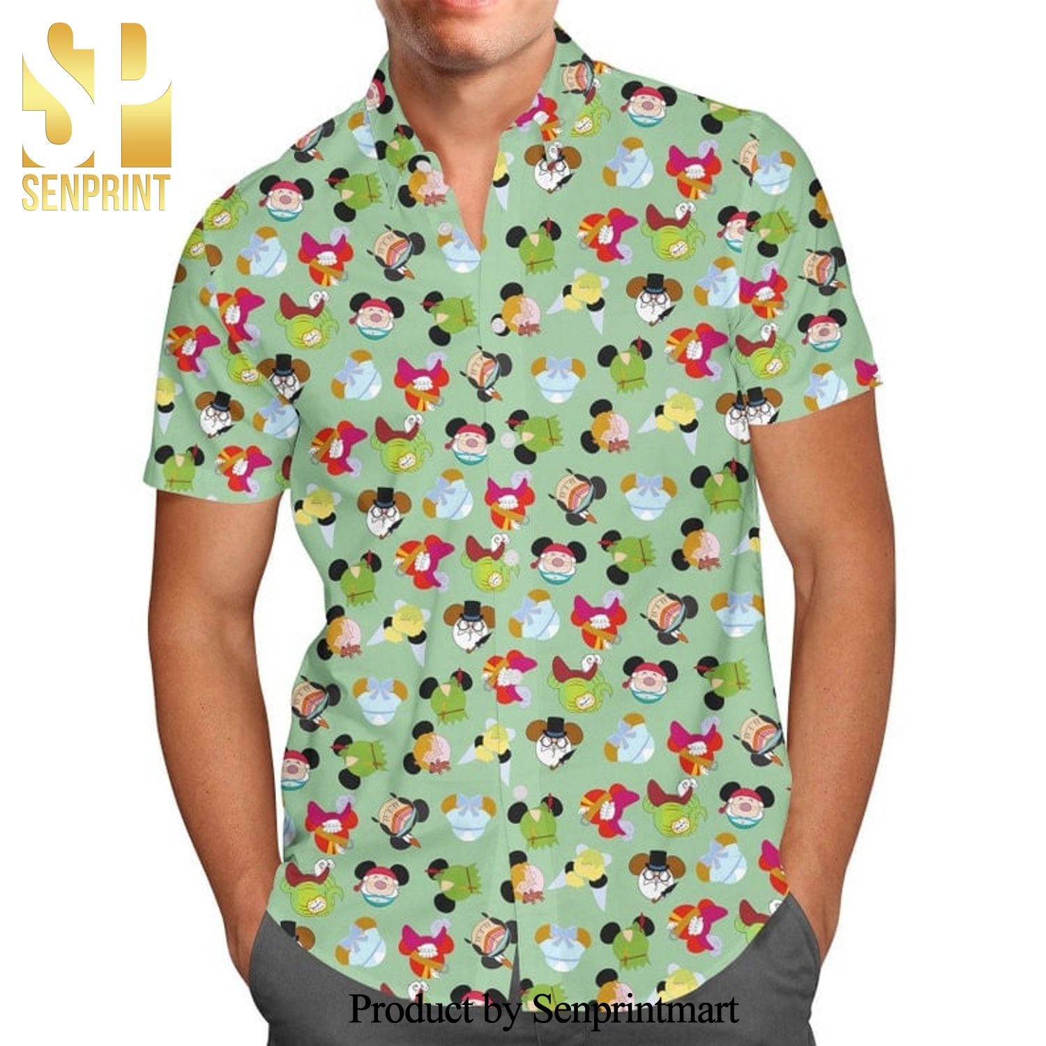 Peter Pan Mouse Ears Shape Disney Cartoon Graphics Inspired Full Printing Hawaiian Shirt – Green