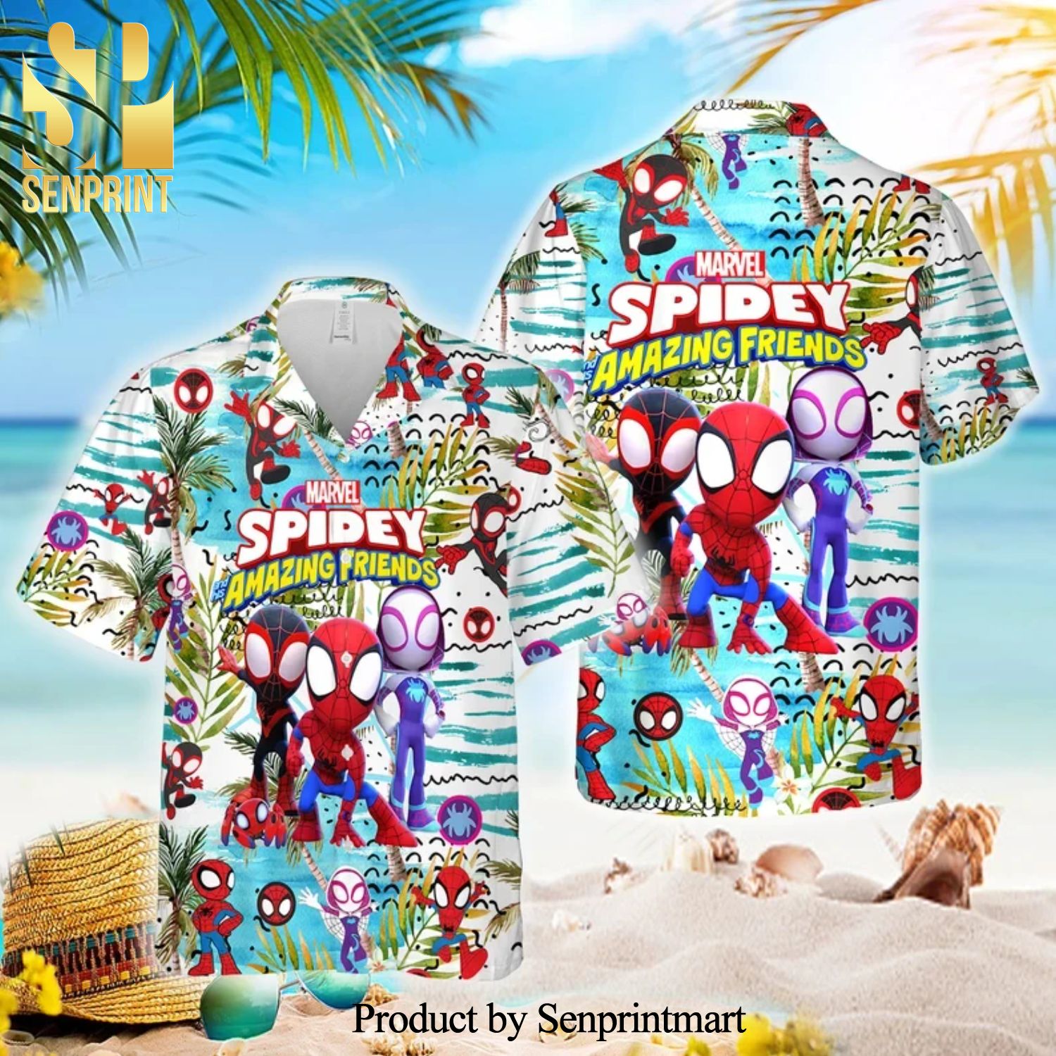 Peter Parker Miles Morales Gwen Stacy Amazing Friends Spider-verse Marvel Aloha Full Printing Hawaiian Shirt