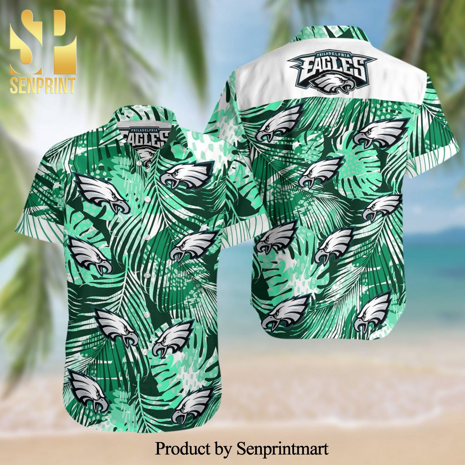 Philadelphia Eagles Full Printing Summer Short Sleeve Hawaiian Beach Shirt - Green