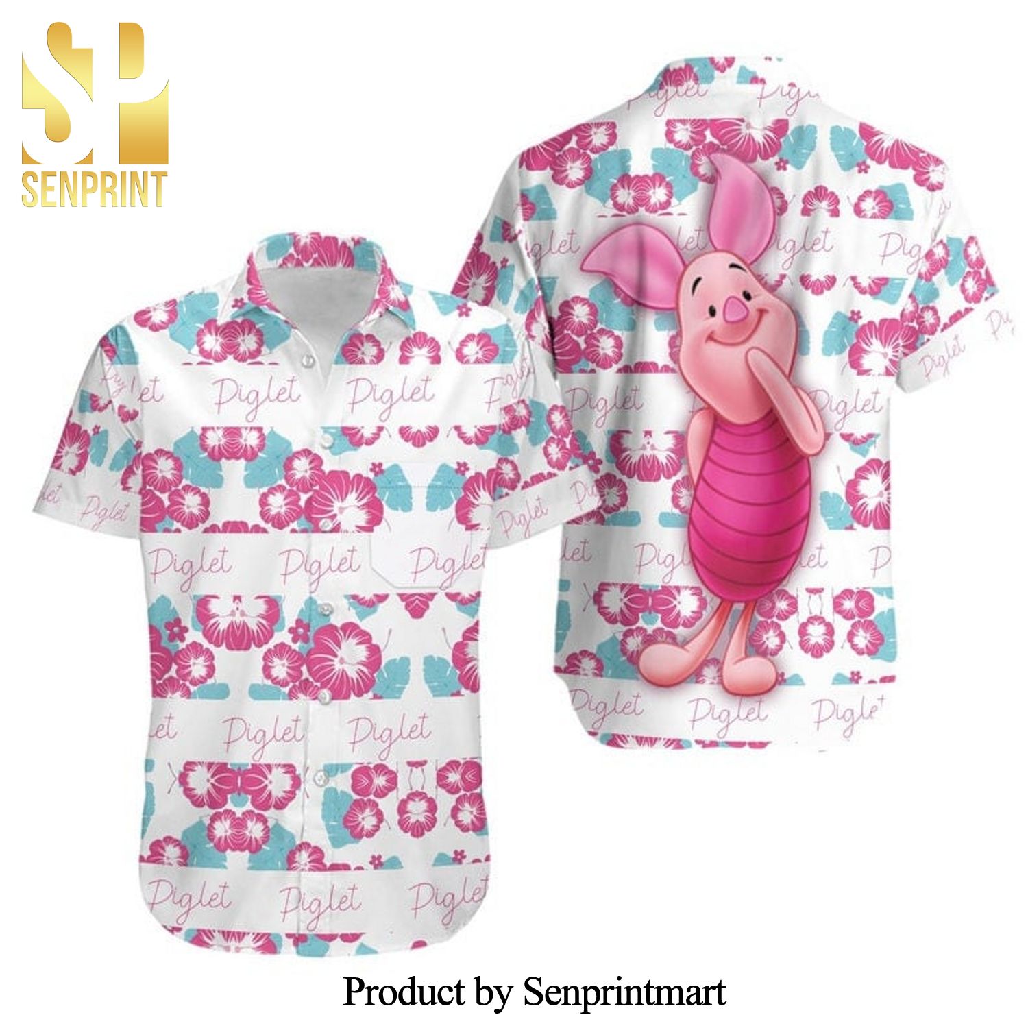 Piglet Winnie The Pooh Disney Hibiscus Full Printing Hawaiian Shirt