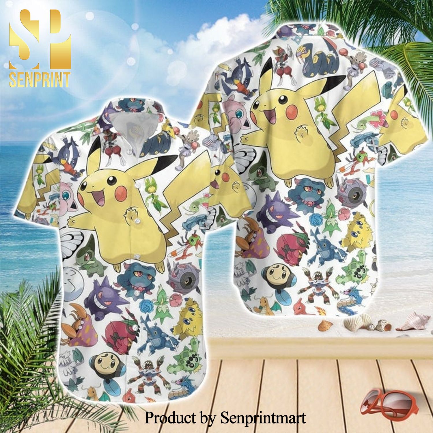 Pikachu Pokemon World Full Printing Hawaiian Shirt – White