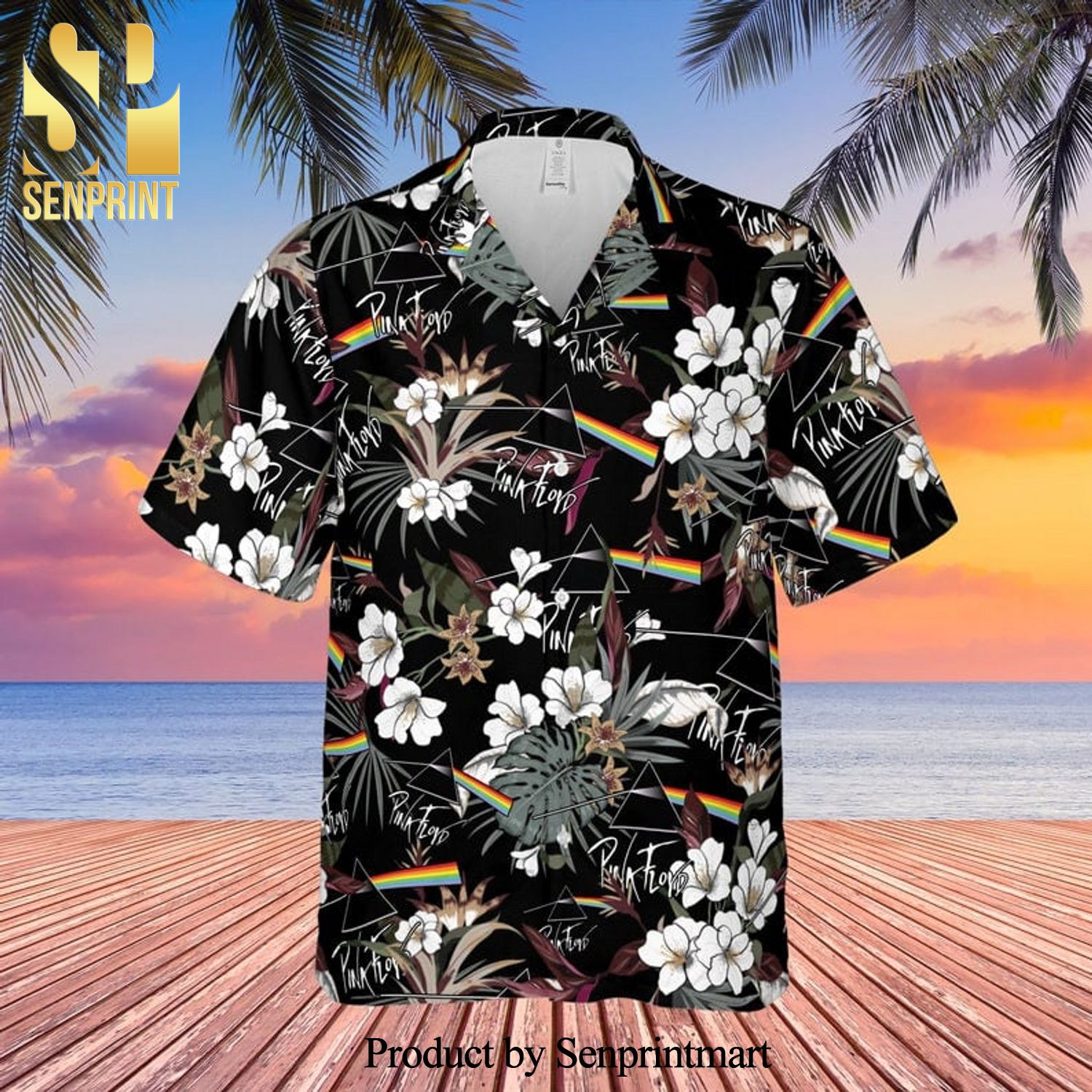 Pink Floyd Rock Band And Tropical Forest Full Printing Hawaiian Shirt – Black