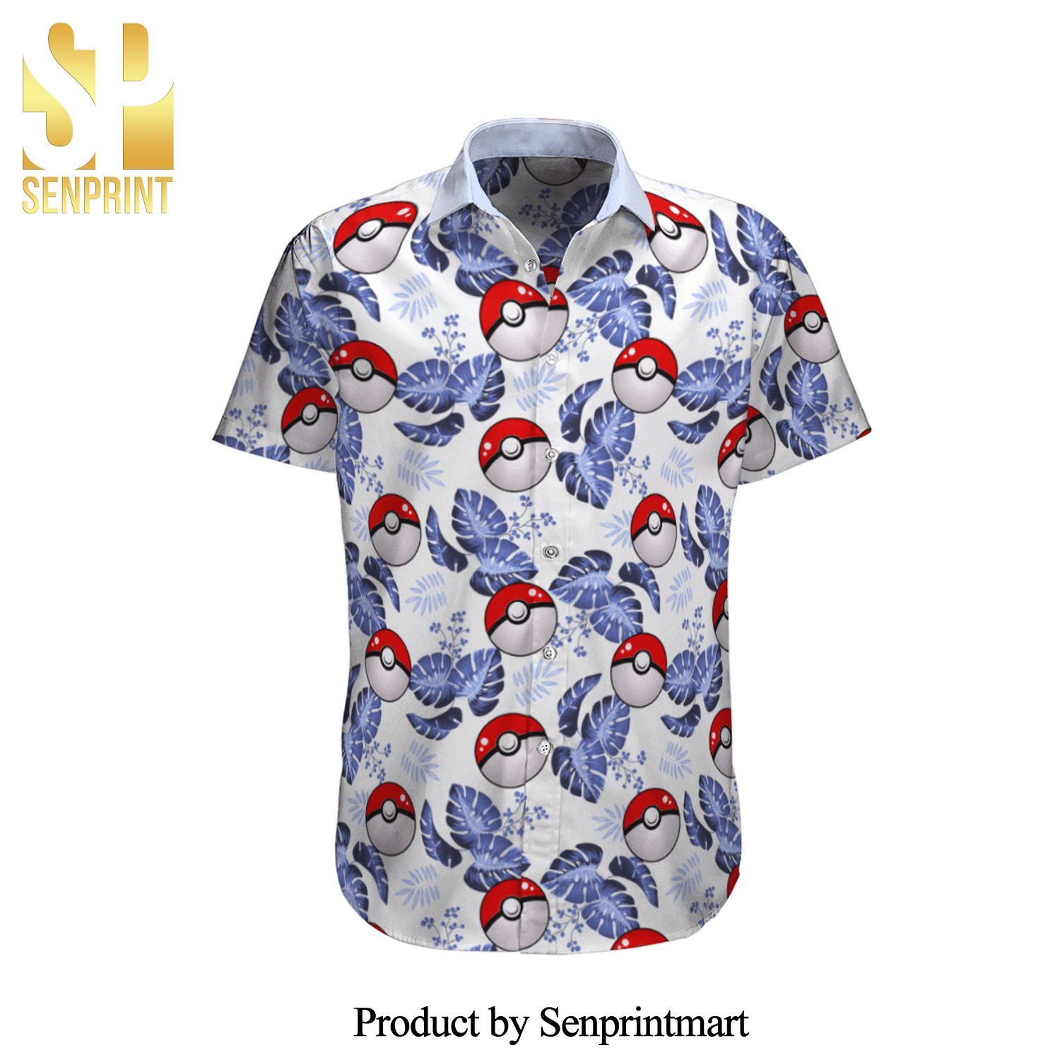 Pokeball Pokemon Leaves Pattern Full Printing Hawaiian Shirt – White