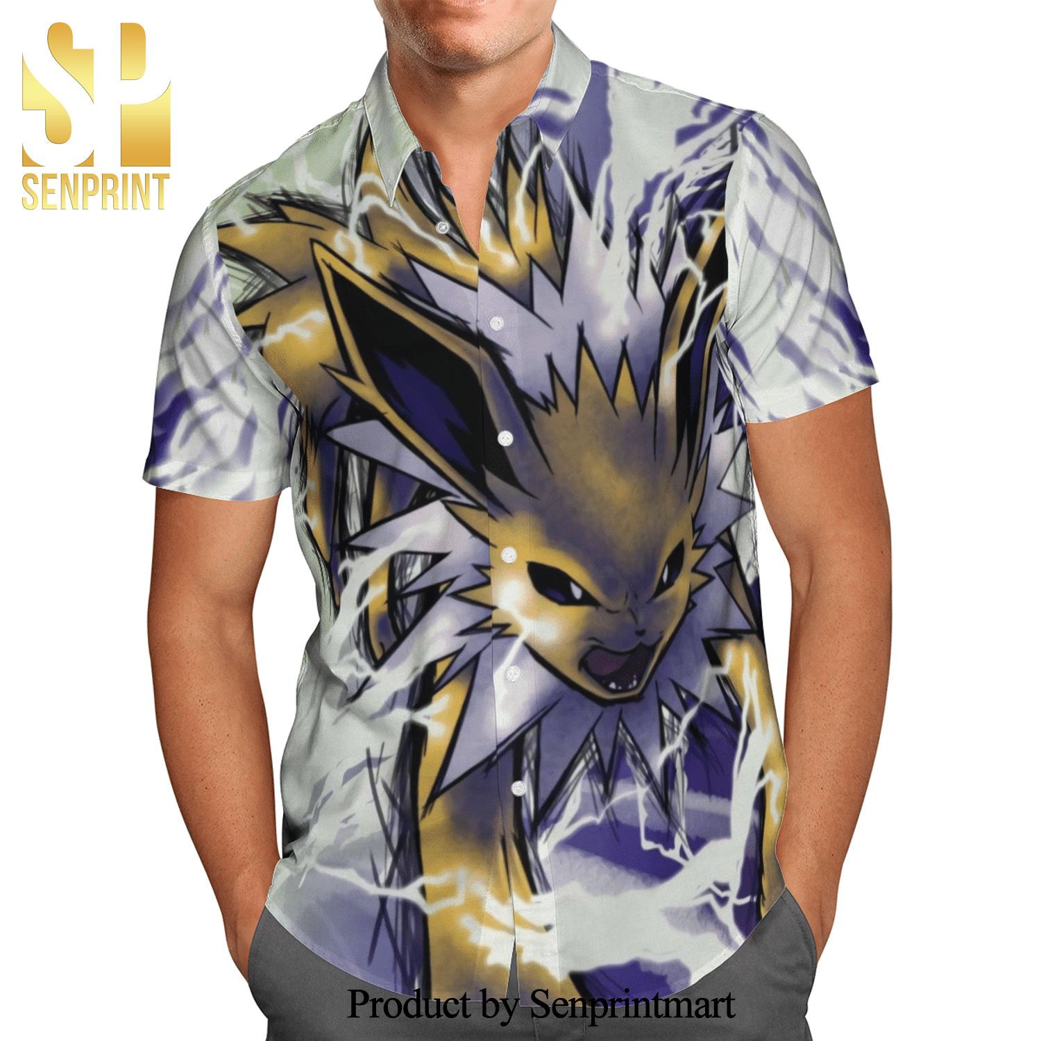 Pokemon Crazy Jolteon Lightning Bolt Full Printing Hawaiian Shirt
