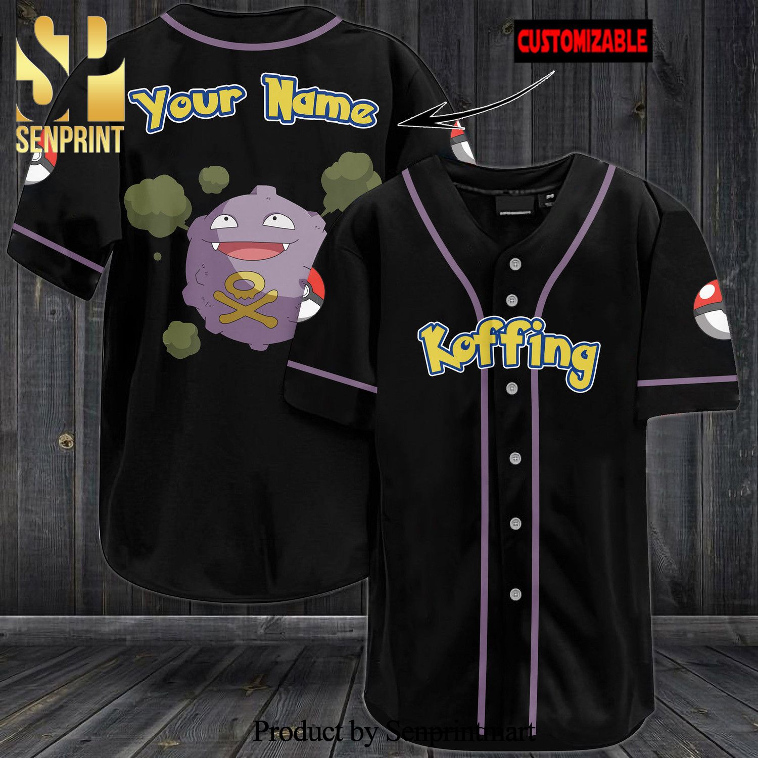 Personalized Koffing All Over Print Baseball Jersey – Black
