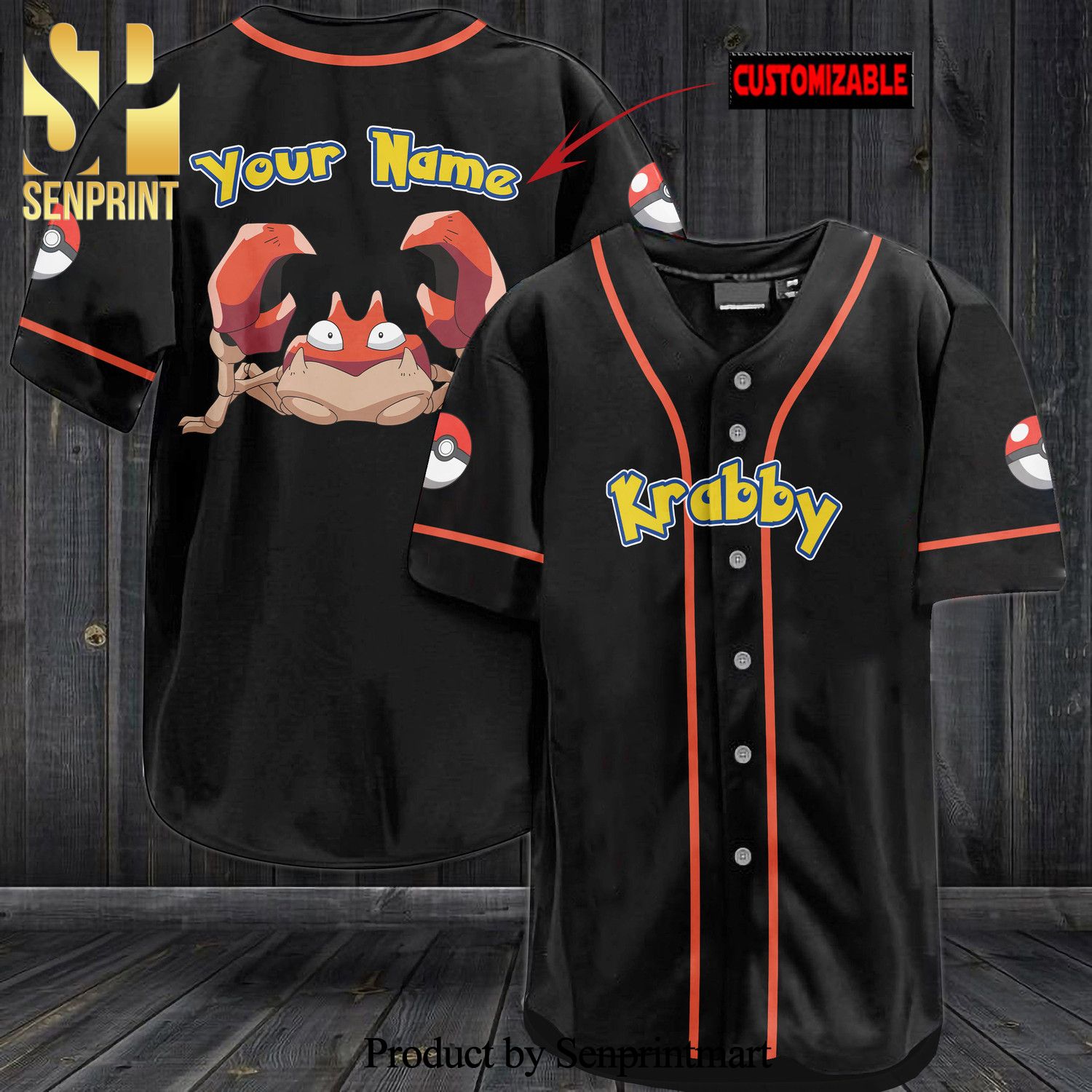 Personalized Krabby All Over Print Baseball Jersey – Black