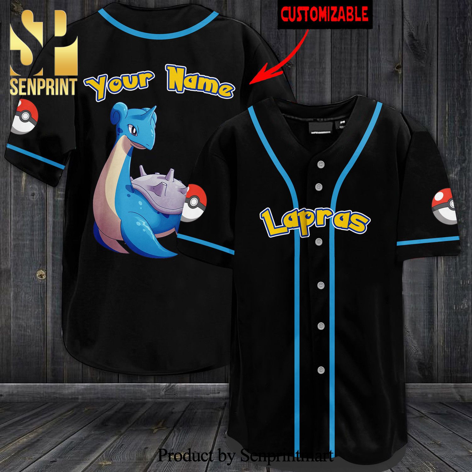 Personalized Lapras All Over Print Baseball Jersey – Black