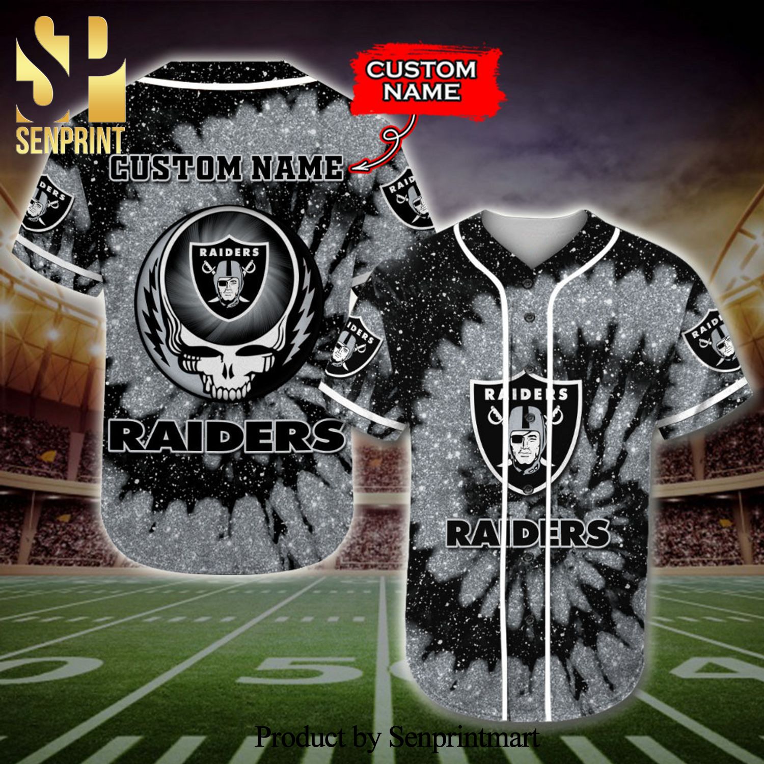 Personalized Las Vegas Raiders Grateful Dead Band Tie Dye Full Printing Baseball Jersey