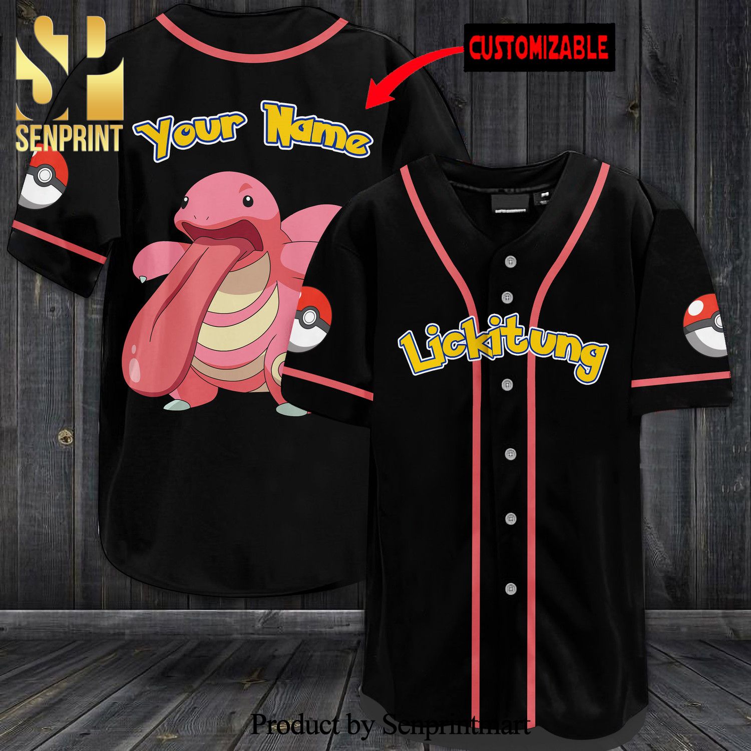 Personalized Lickitung All Over Print Baseball Jersey – Black