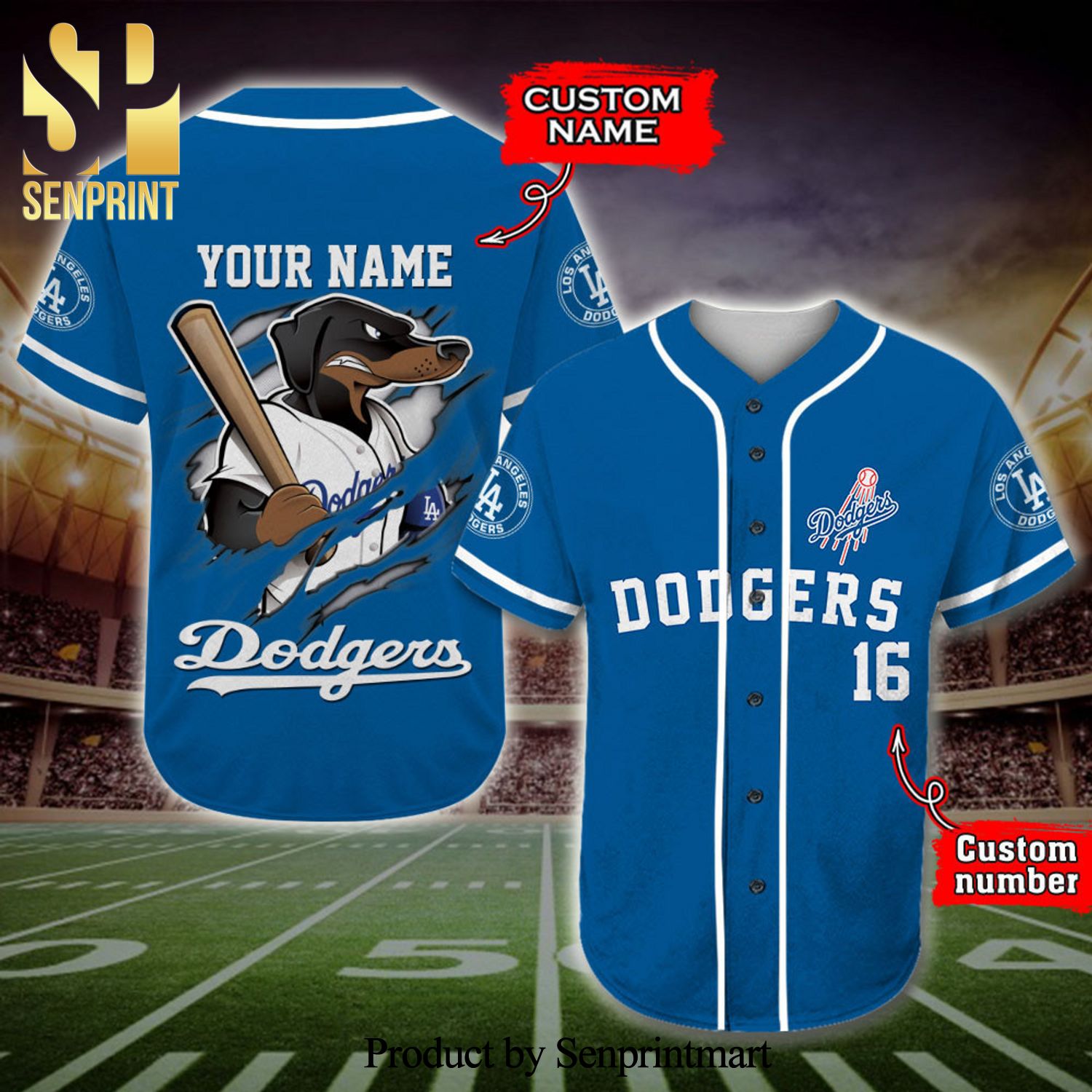 Personalized Los Angeles Dodgers Mascot Full Printing Baseball Jersey