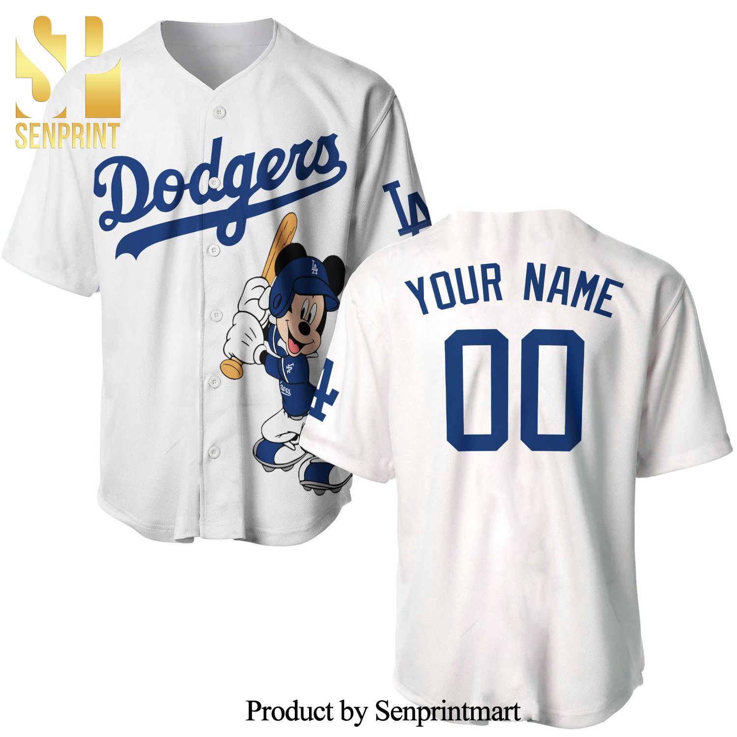 Personalized Los Angeles Dodgers Mickey Mouse All Over Print Unisex  Baseball Jersey - White - Senprintmart Store