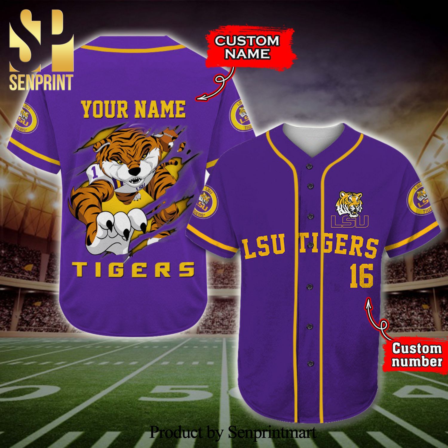 Personalized LSU Tigers Full Printing Baseball Jersey