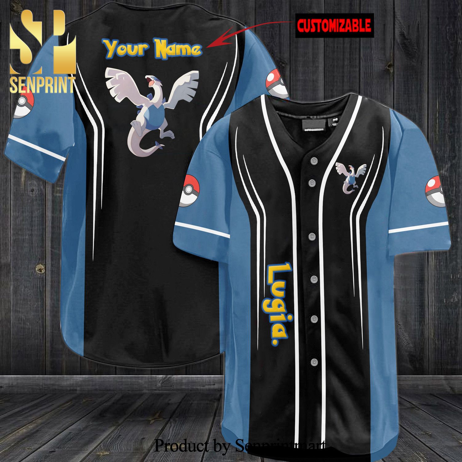 Personalized Lugia All Over Print Baseball Jersey – Black