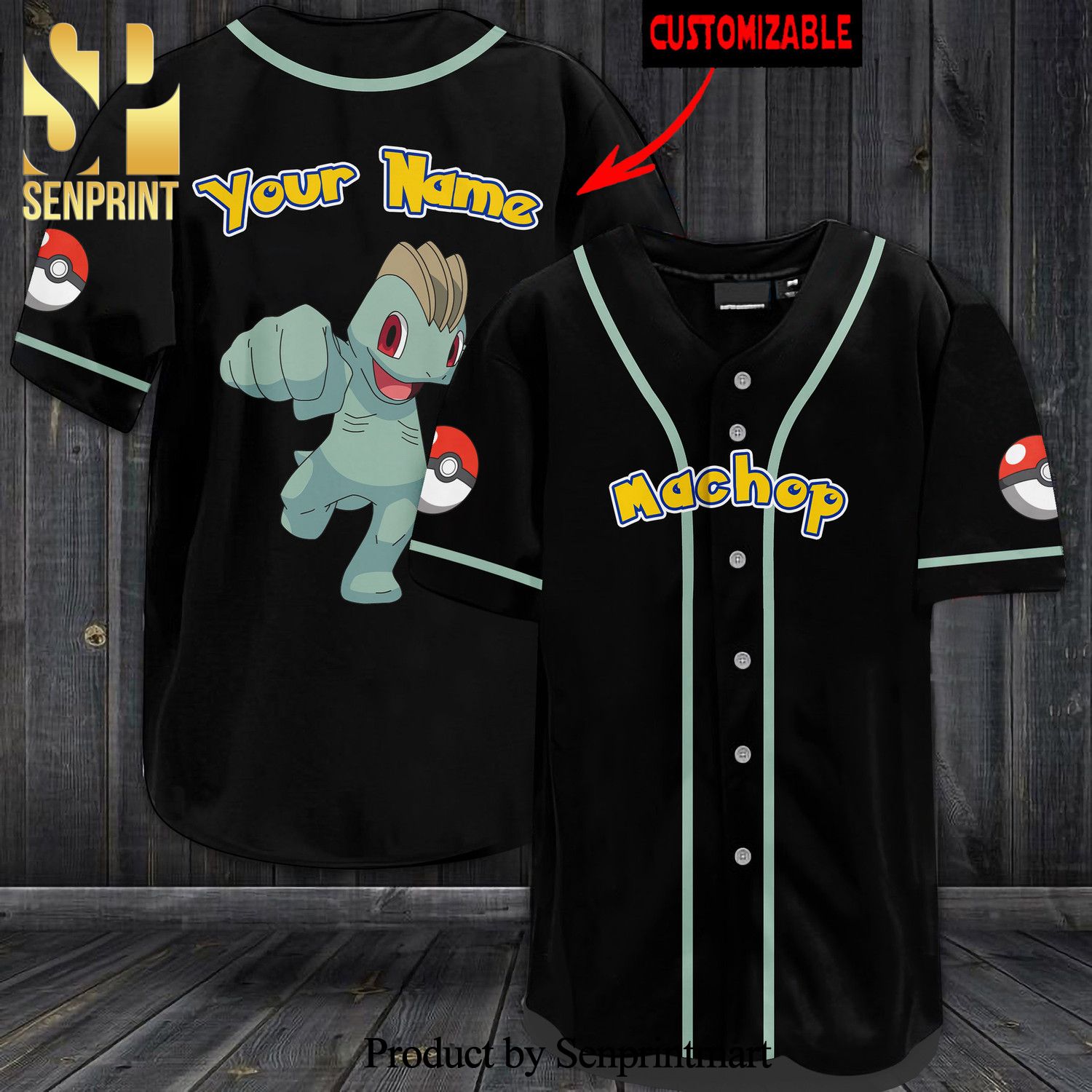 Personalized Machop All Over Print Baseball Jersey – Black