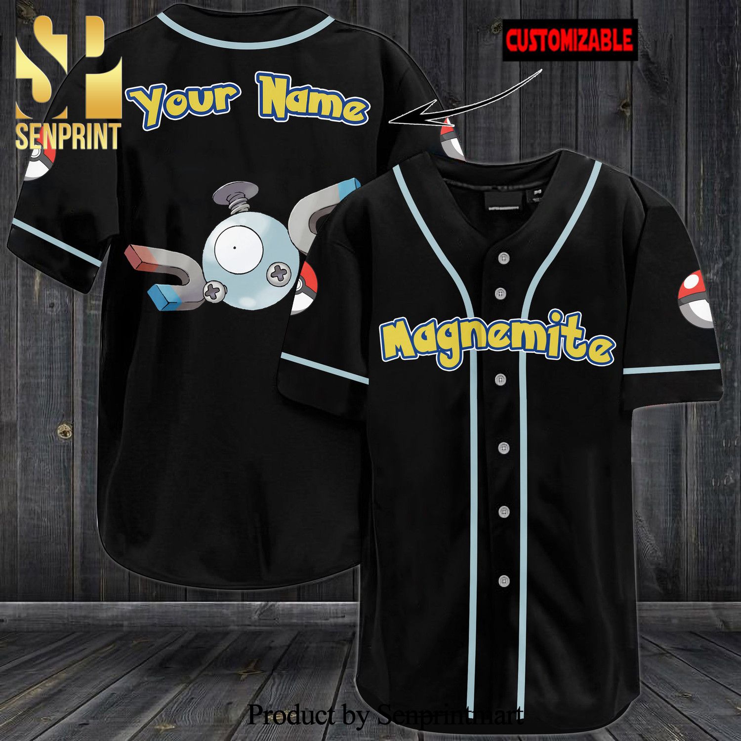 Personalized Magnemite All Over Print Baseball Jersey – Black