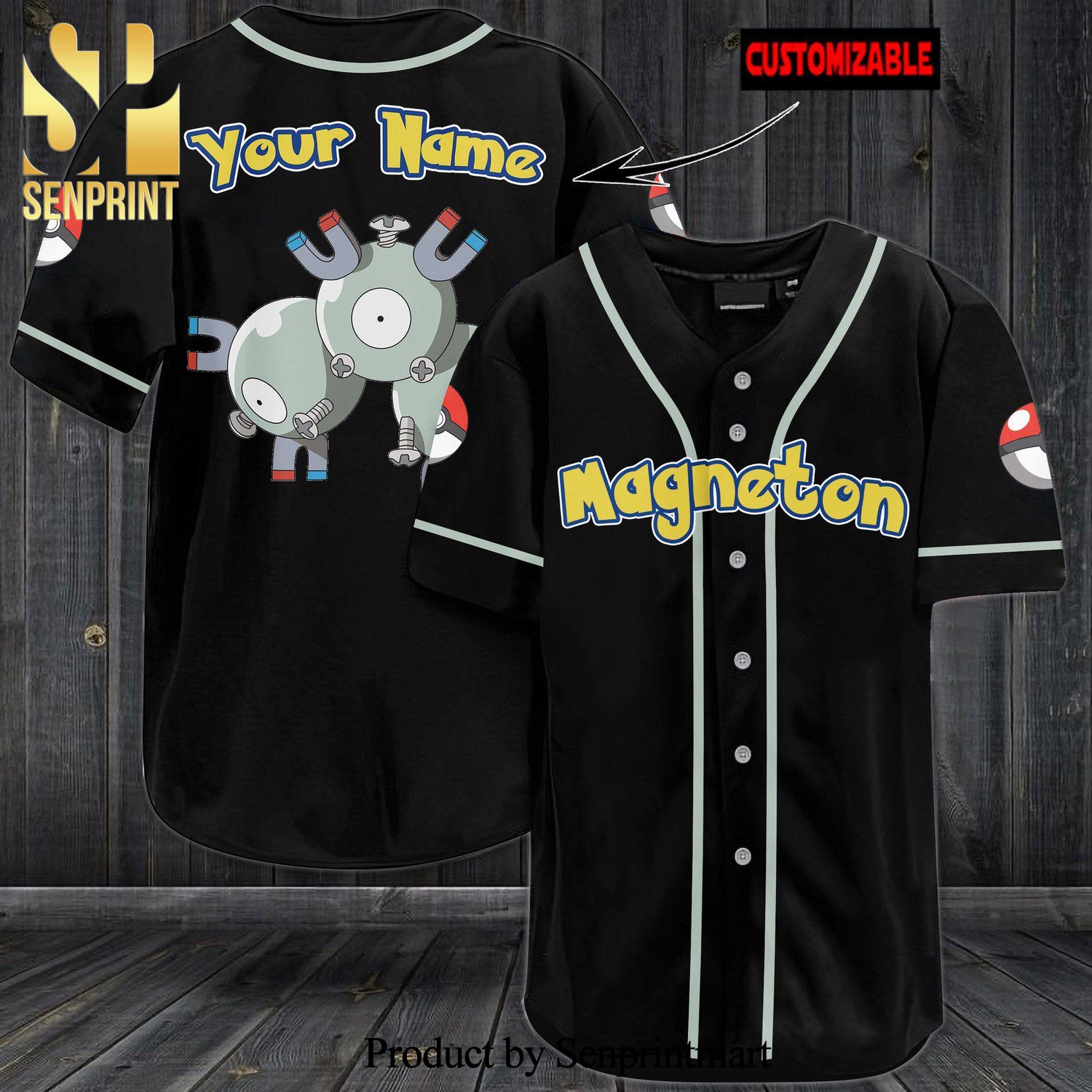 Personalized Magneton All Over Print Baseball Jersey – Black