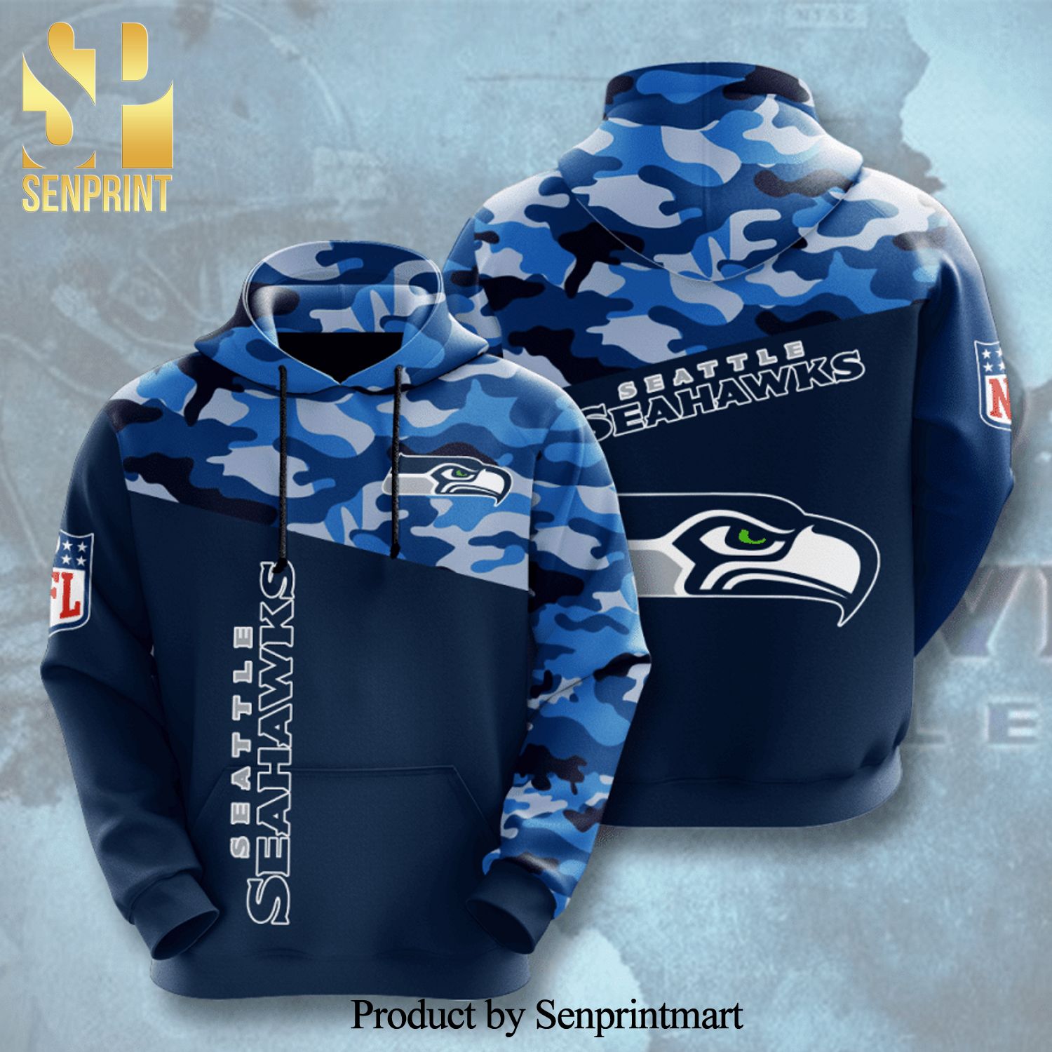 Seattle Seahawks Football Team Full Printing Hawaiian Hoodie-Blue