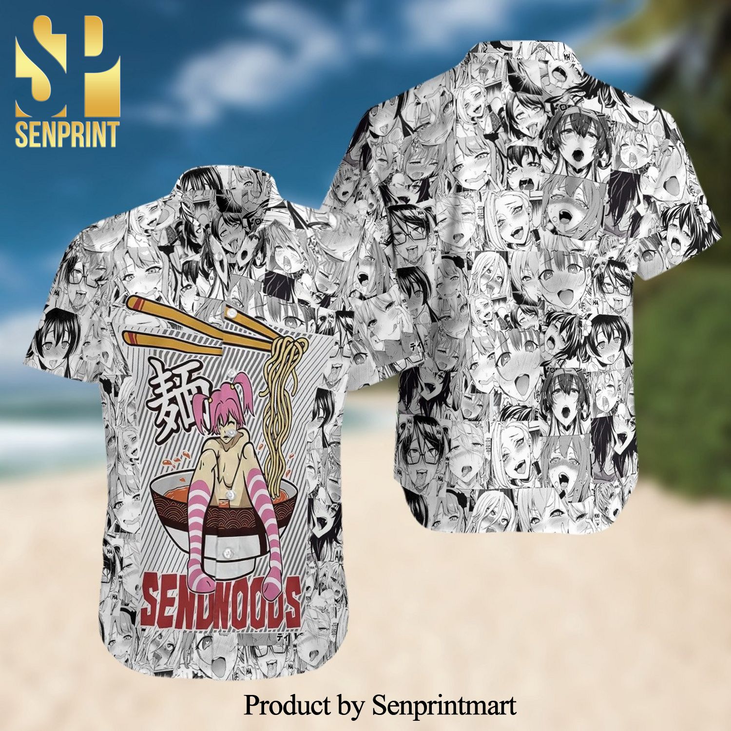 Sendnoods Manga Full Printing Summer Short Sleeve Hawaiian Beach Shirt