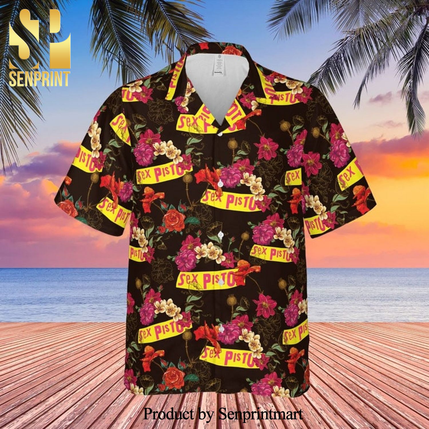 Sex Pistols Rock Band And Floral Pattern Full Printing Hawaiian Shirt