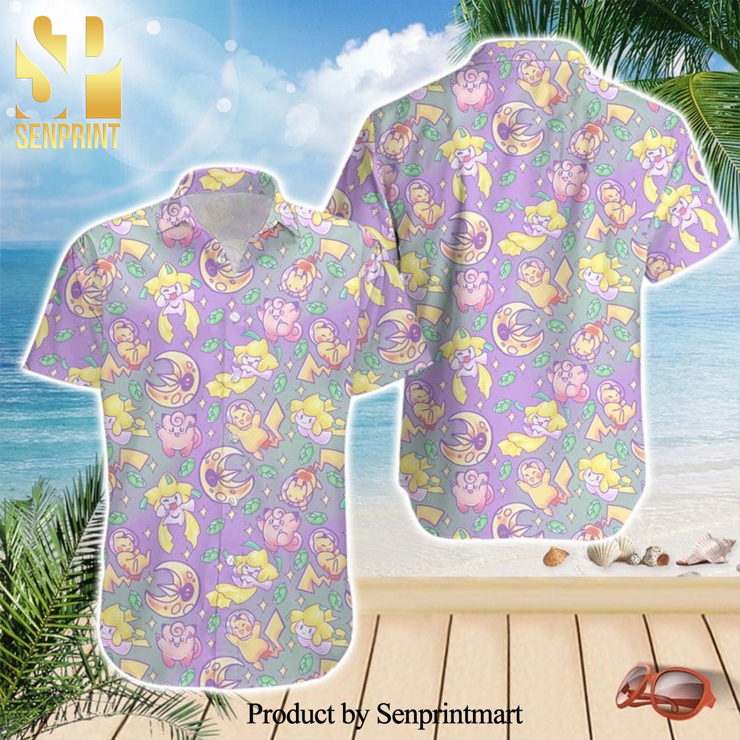 Shiny Pokemon Leaves Full Printing Pastel Hawaiian Shirt