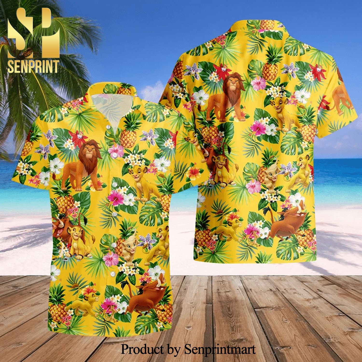Simba Costume Disney The Lion King Full Printing Hawaiian Shirt – Yellow Green