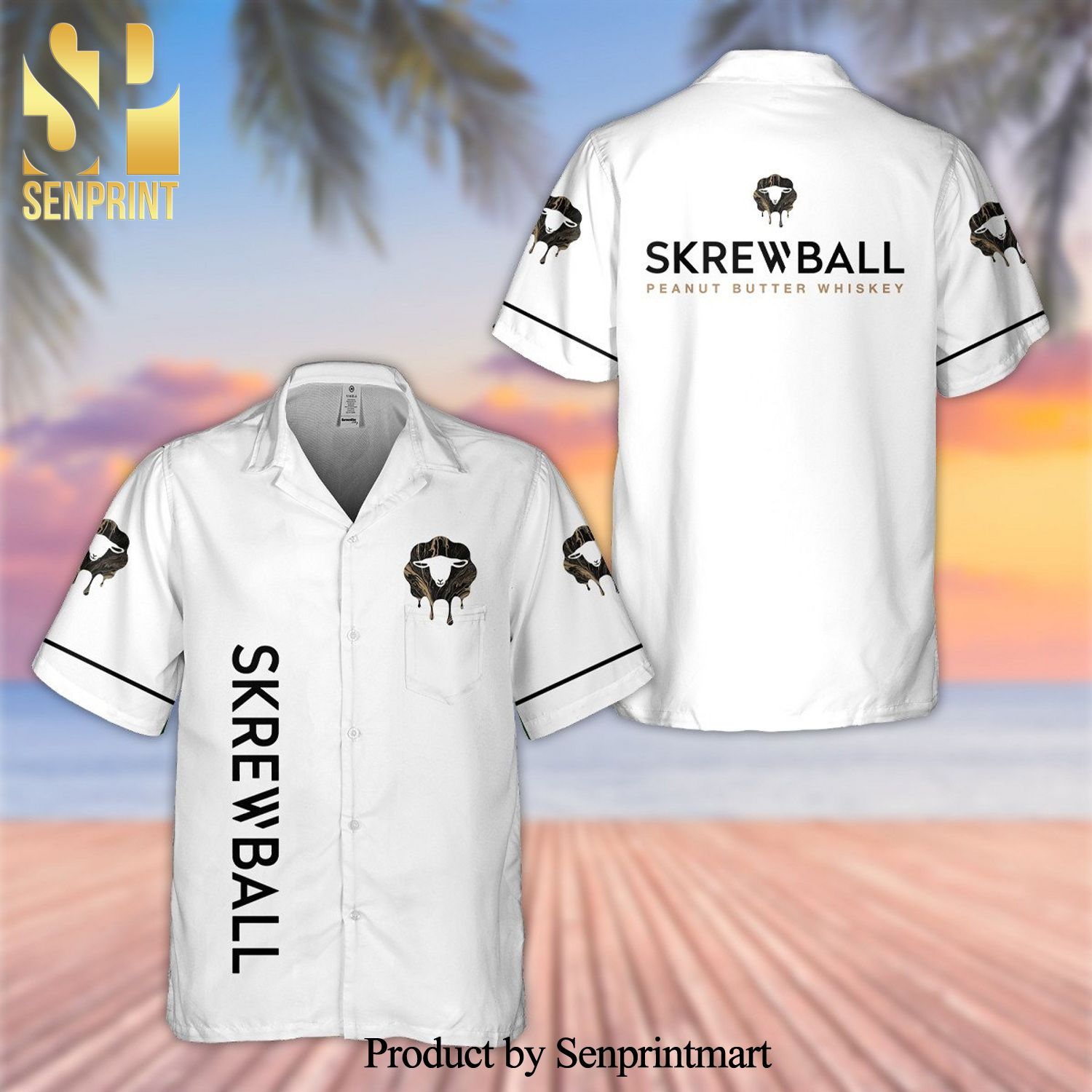 Skrewball Whiskey Full Printing Hawaiian Shirt – White