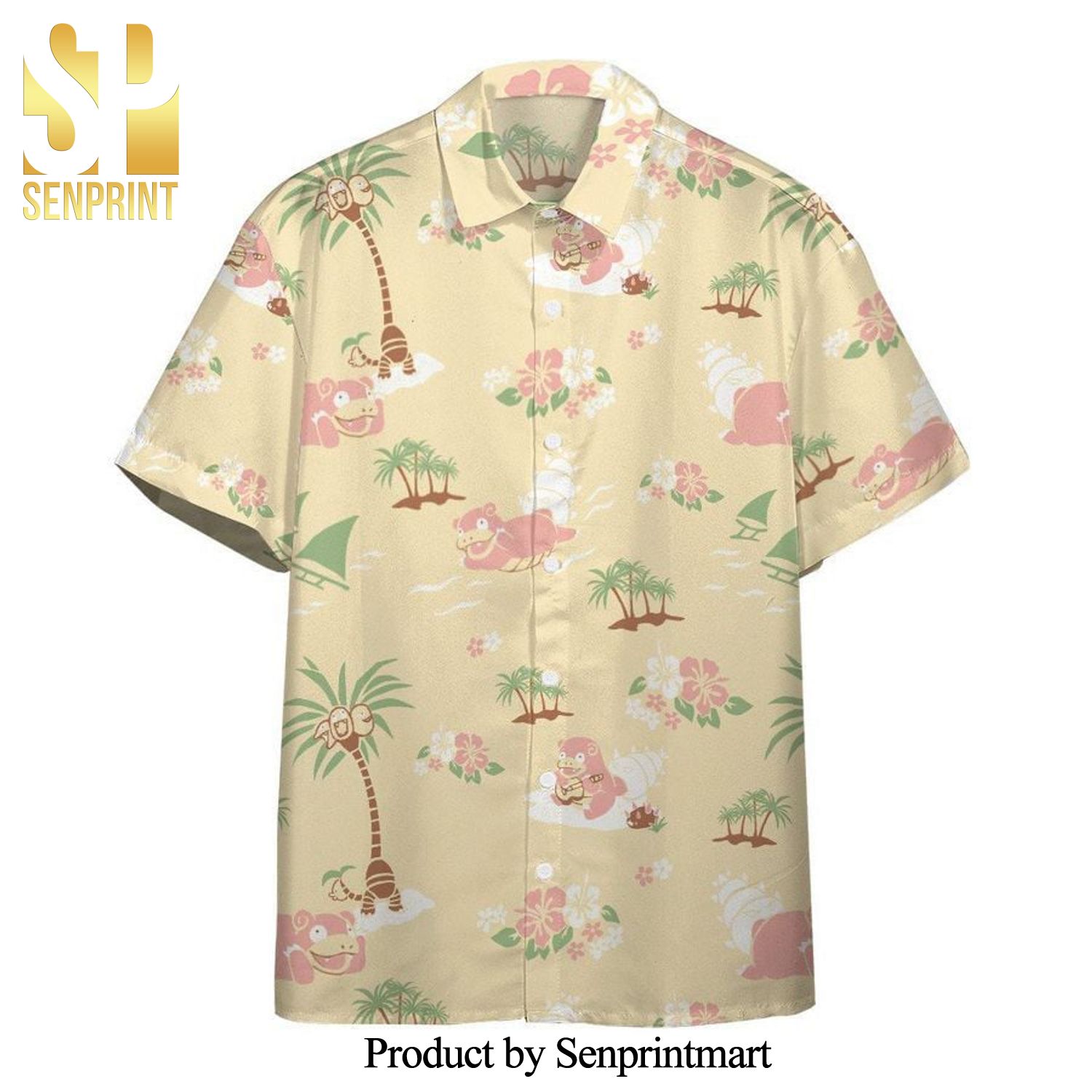 Slowbro Pokemon Full Printing Hawaiian Shirt – Beige