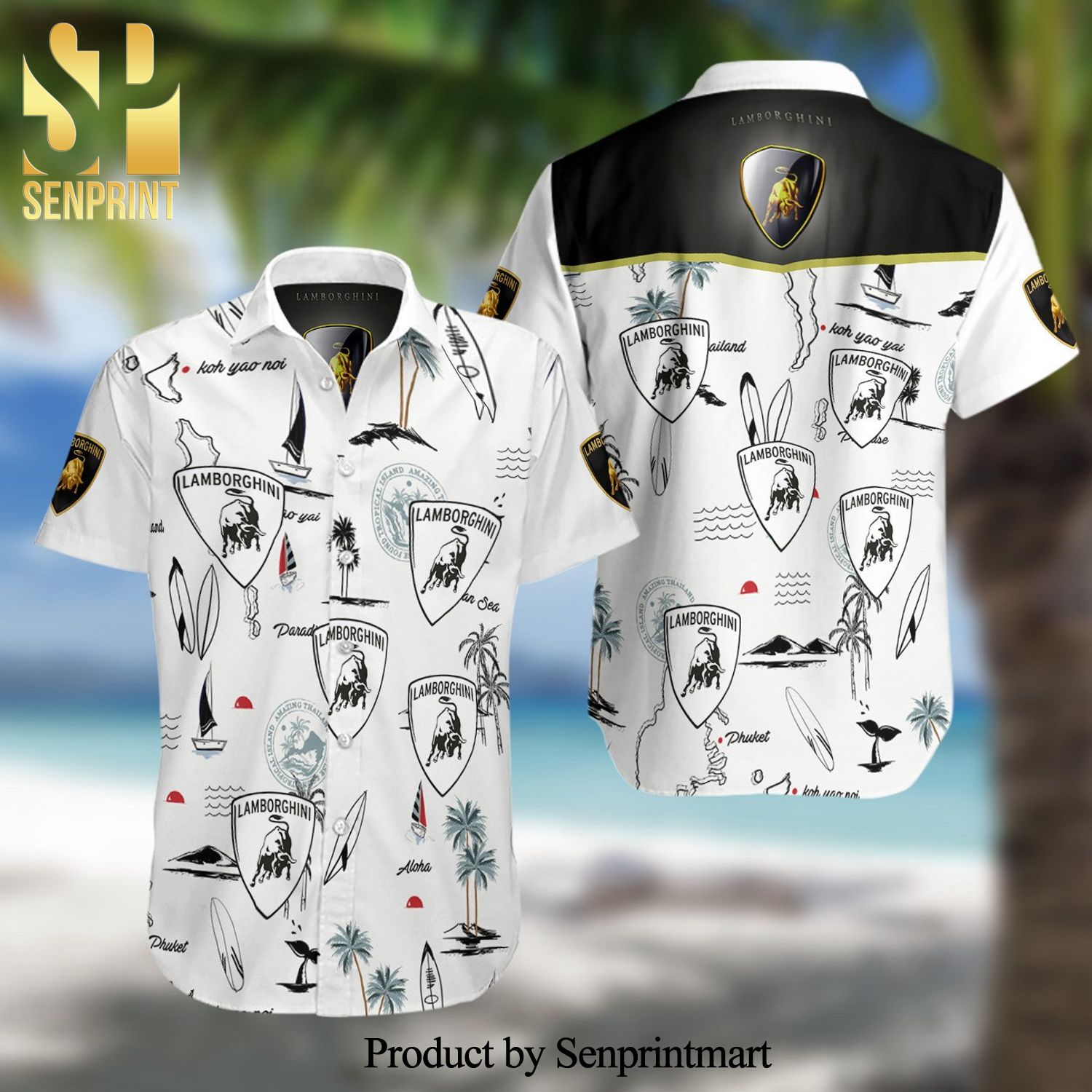Squadra Corse Lamborghini F1 Racing Full Printing Summer Short Sleeve Hawaiian Beach Shirt – White