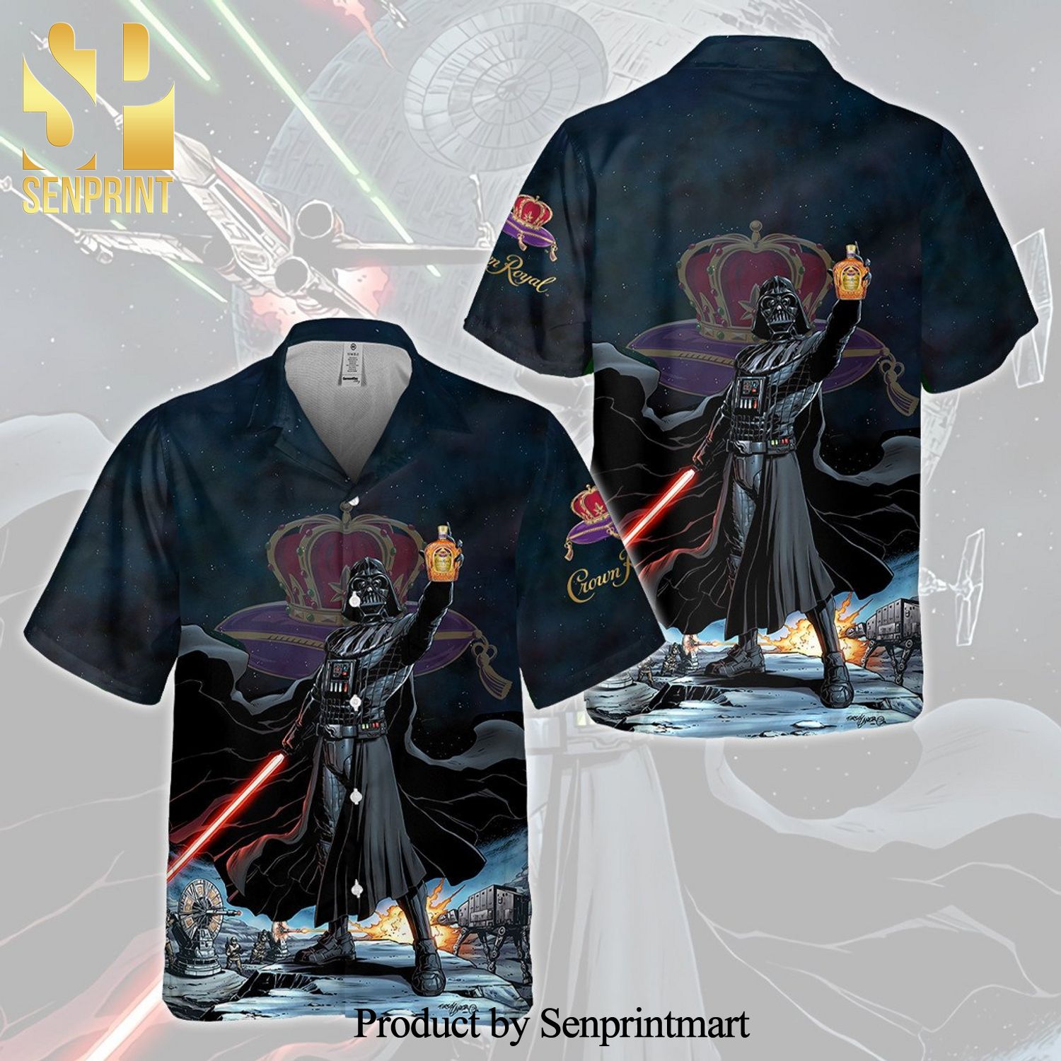Star Wars Darth Vader Holding Crown Royal Full Printing Aloha Summer Beach Hawaiian Shirt