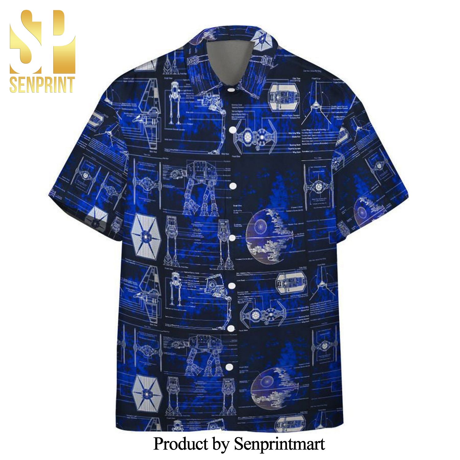 Star Wars Detailed Structure of Spaceship Scan Full Printing Hawaiian Shirt – Navy