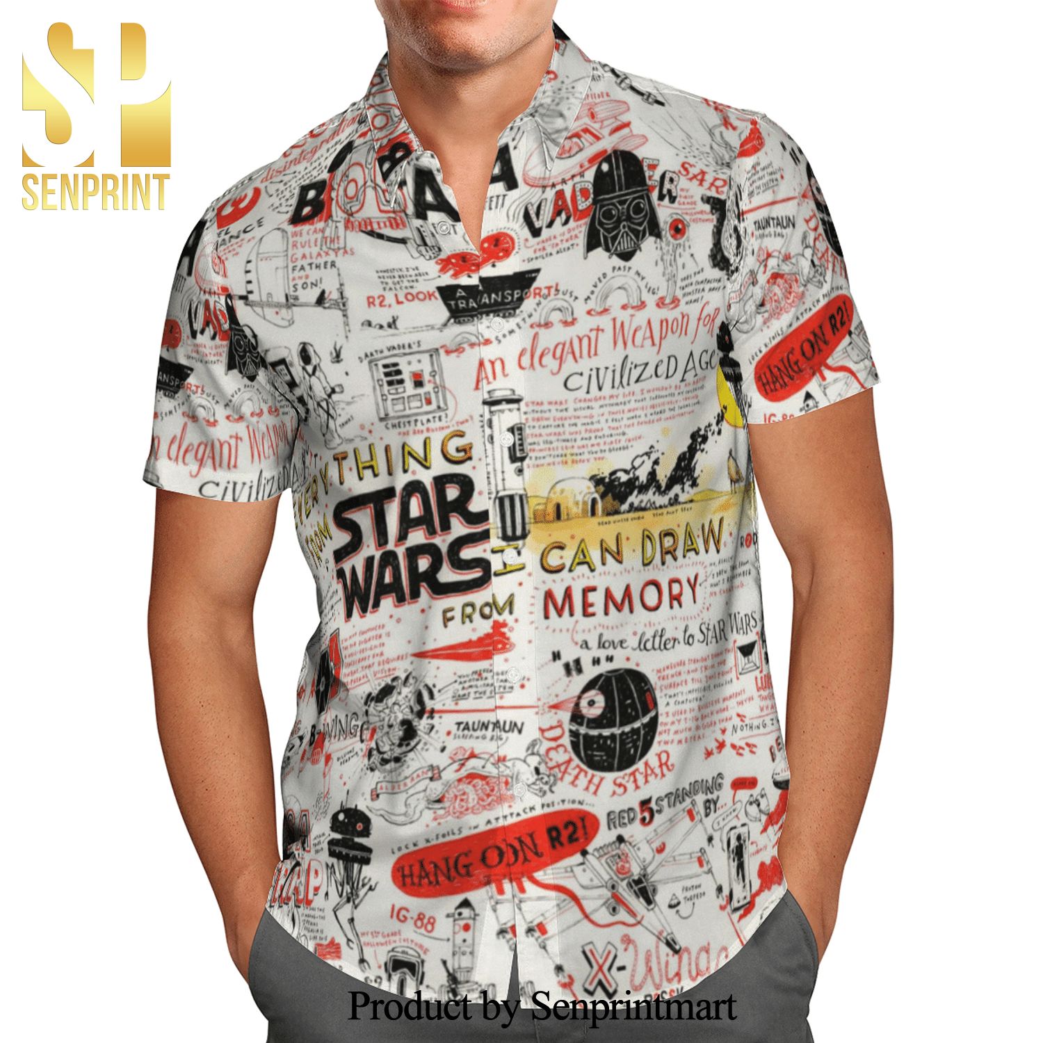 Star Wars Memory Drawings Everything Full Printing Hawaiian Shirt – White