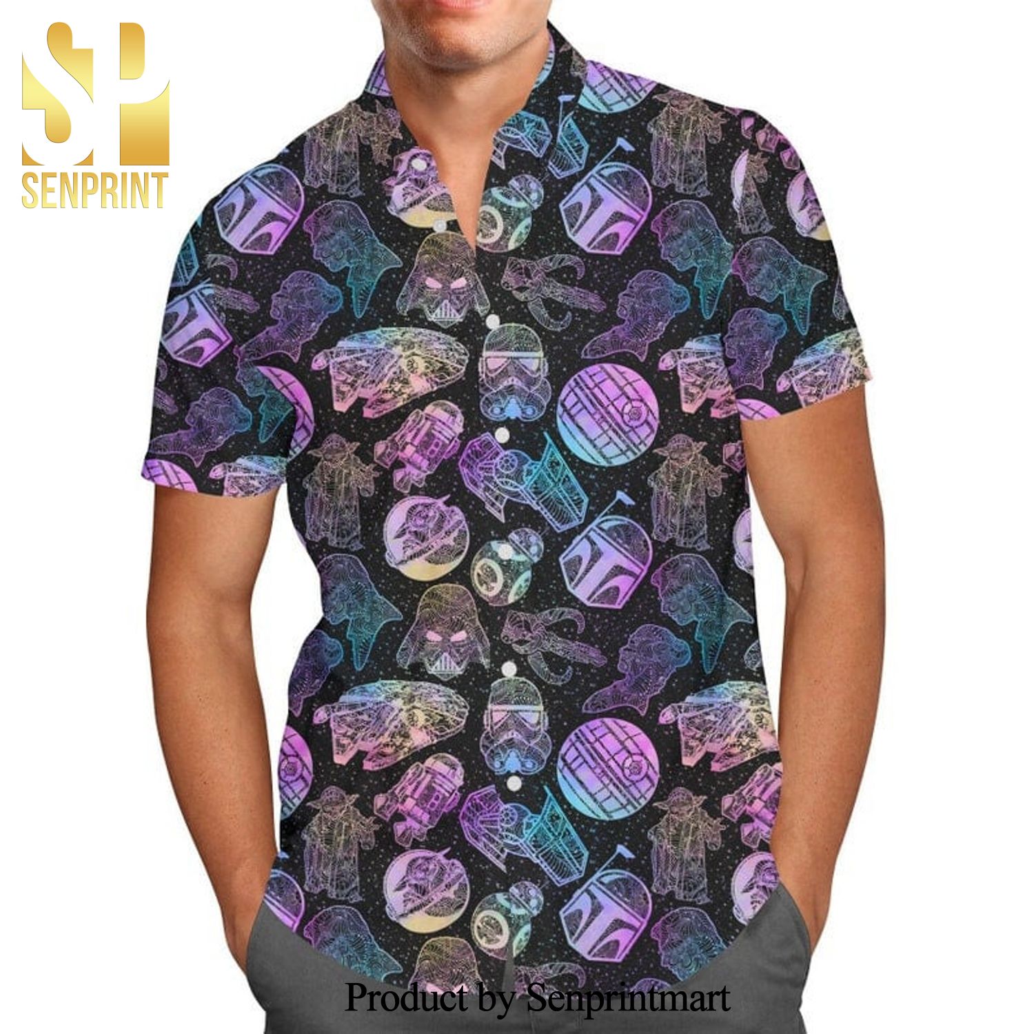 Star Wars Rainbow Pattern Full Printing Hawaiian Shirt – Black