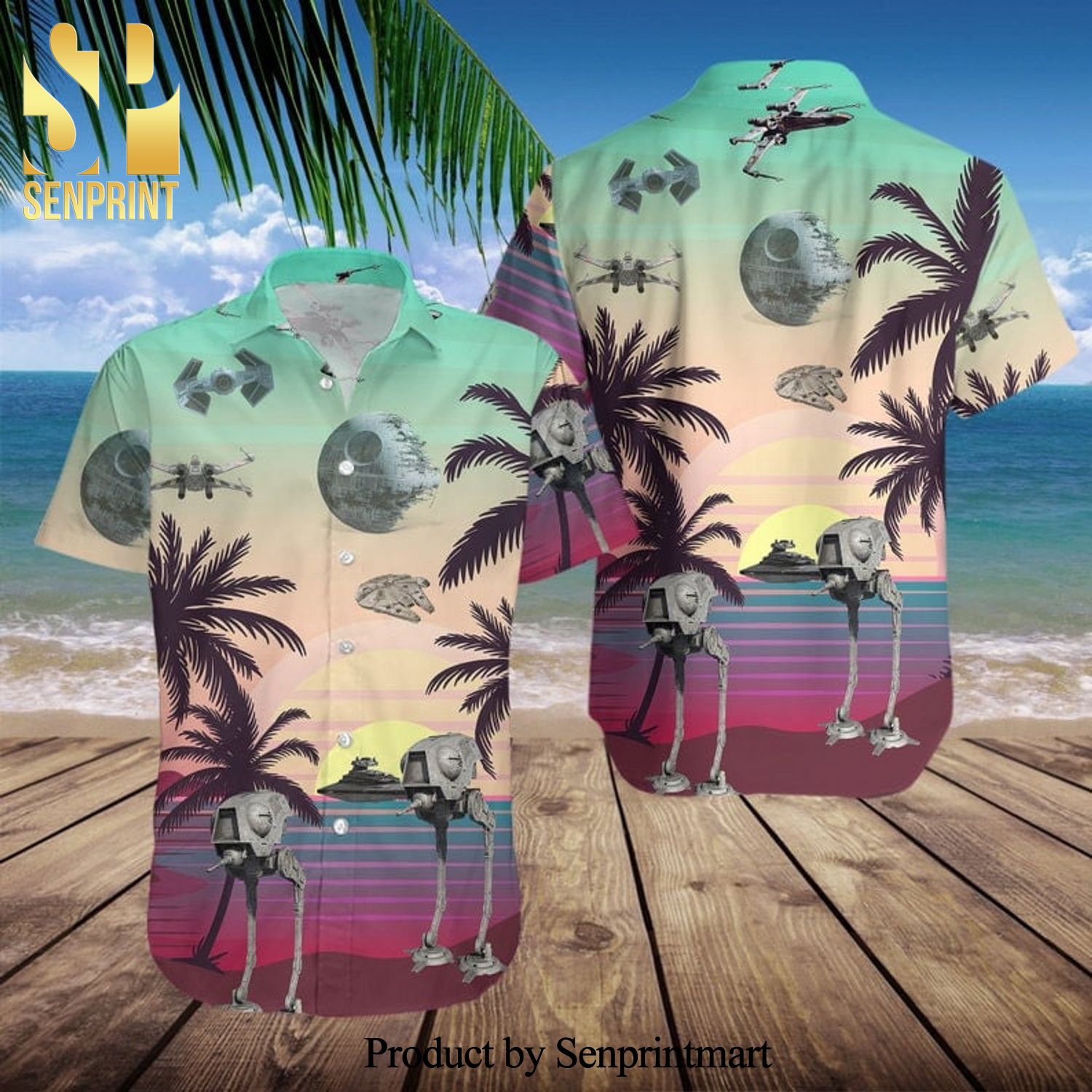 Star Wars Robots Millennium Falcon Palm Tree Full Printing Hawaiian Shirt