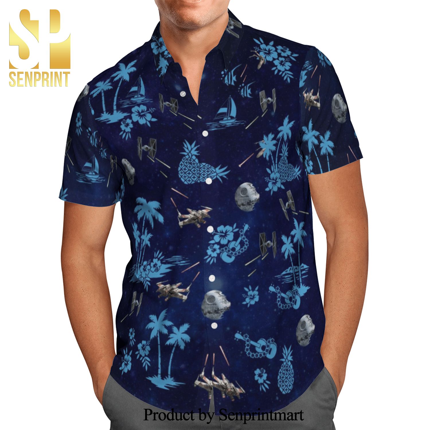 Star Wars Spaceships Battle Full Printing Hawaiian Shirt – Navy