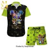 Stich 50th Anniversary Glitter Disney Castle Full Printing Combo Hawaiian Shirt And Beach Shorts – Black Blue